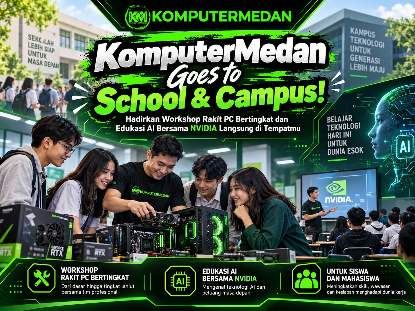 KomputerMedan Goes to School & Campus! Hadirkan Workshop Rakit PC Bertingkat dan Edukasi AI Bersama NVIDIA Langsung di Tempatmu