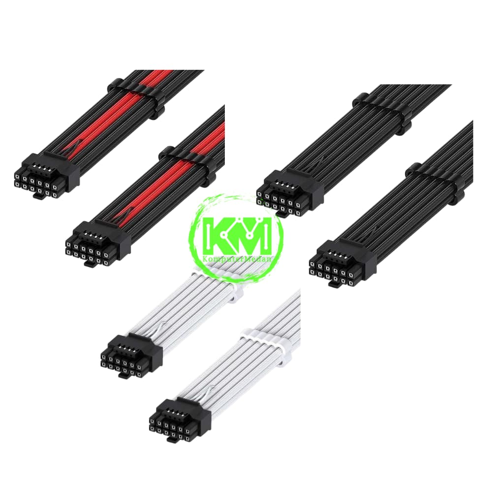 EZDIY-FAB 16AWG 12VHPWR MALE TO MALE 600MM BLACK WHITE BLACK RED EXTENSION CABLE - Image 1