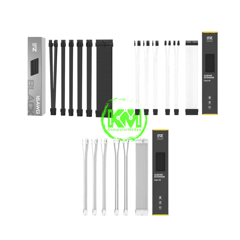 EZDIY-FAB 16 AWG NYLON V2 WHITE BLACK GREY PSU EXTENSIONS - Image 1