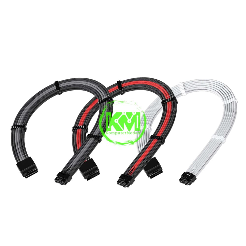EZDIY-FAB 16AWG 12VHPWR MALE TO FEMALE 400MM BLACK WHITE BLACK RED EXTENSION CABLE - Image 1