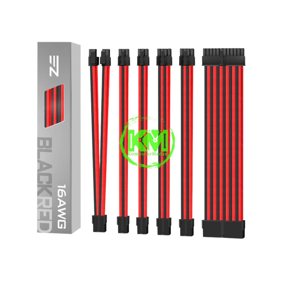 EZDIY-FAB AWG NYLON BLACK RED PSU EXTENSION - Image 1