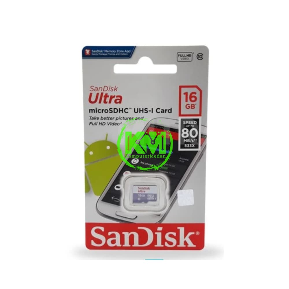 SANDISK MICORSD CLASS 10 16GB 80MBPS MEMORY CARD - Image 1