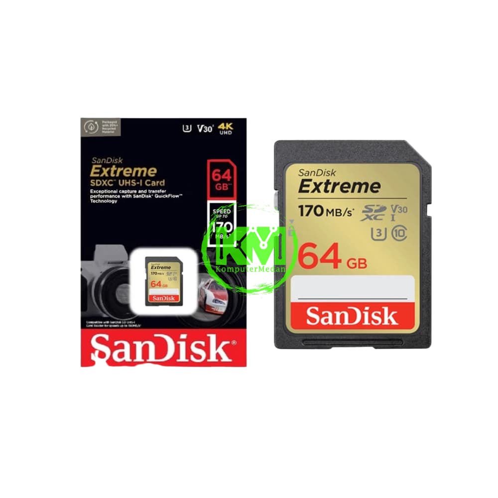 SANDISK SDCARD EXTREME 64GB 170MB MEMORY CARD - Image 1