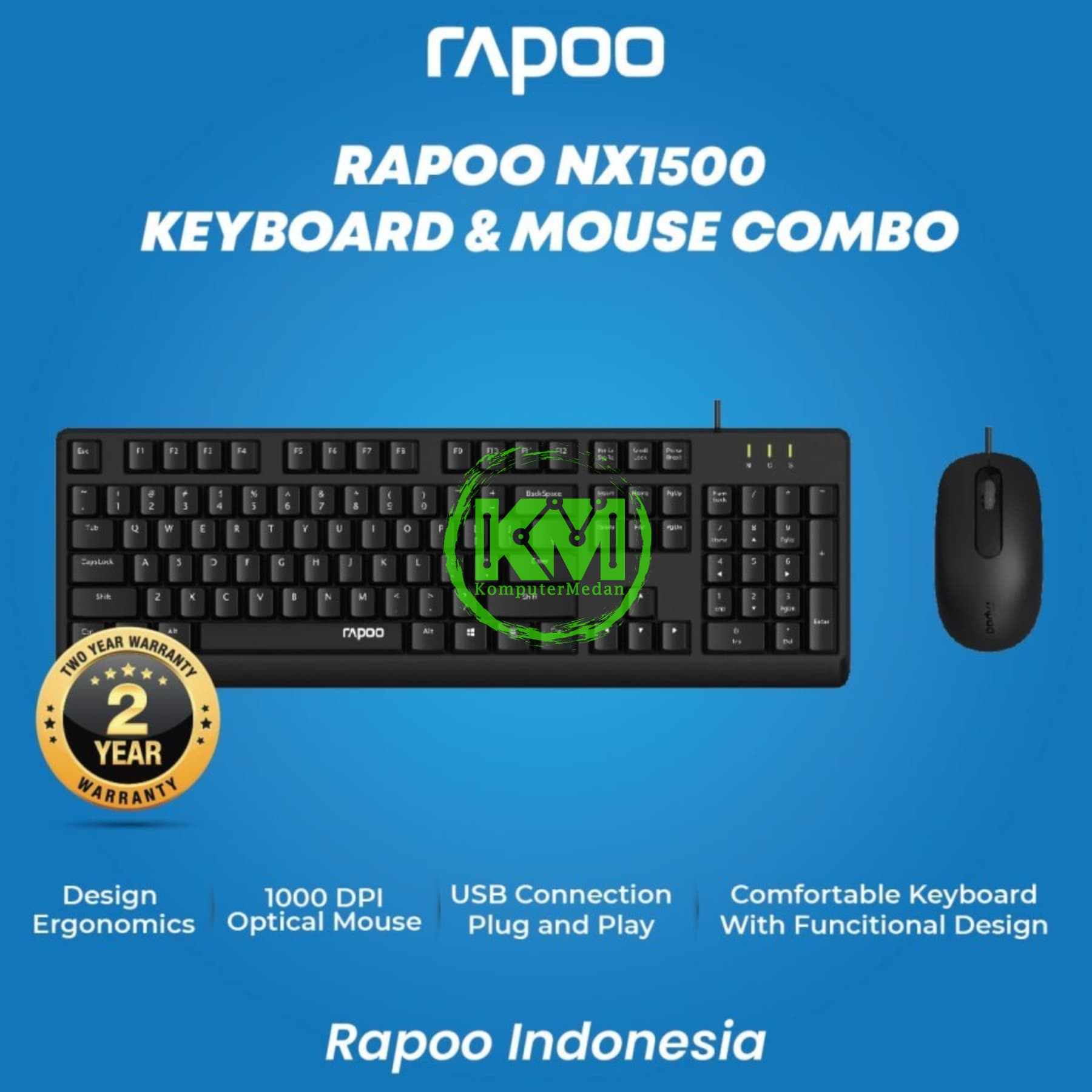RAPOO NX1500 WIRED KEYBOARD MOUSE SET