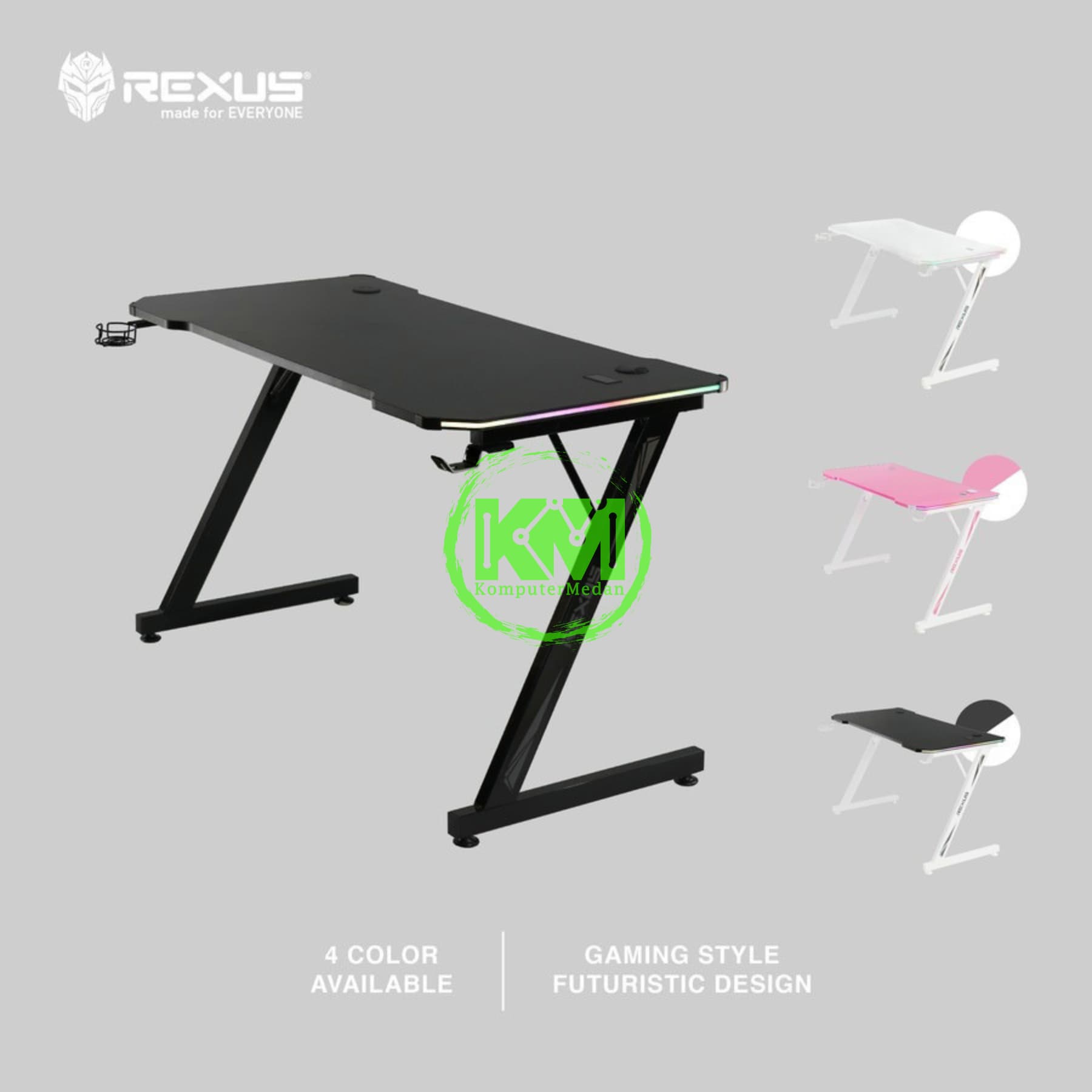 REXUS DIRA RXD-122 V.2 GAMING DESK (Full Black, Black White & Pink White)