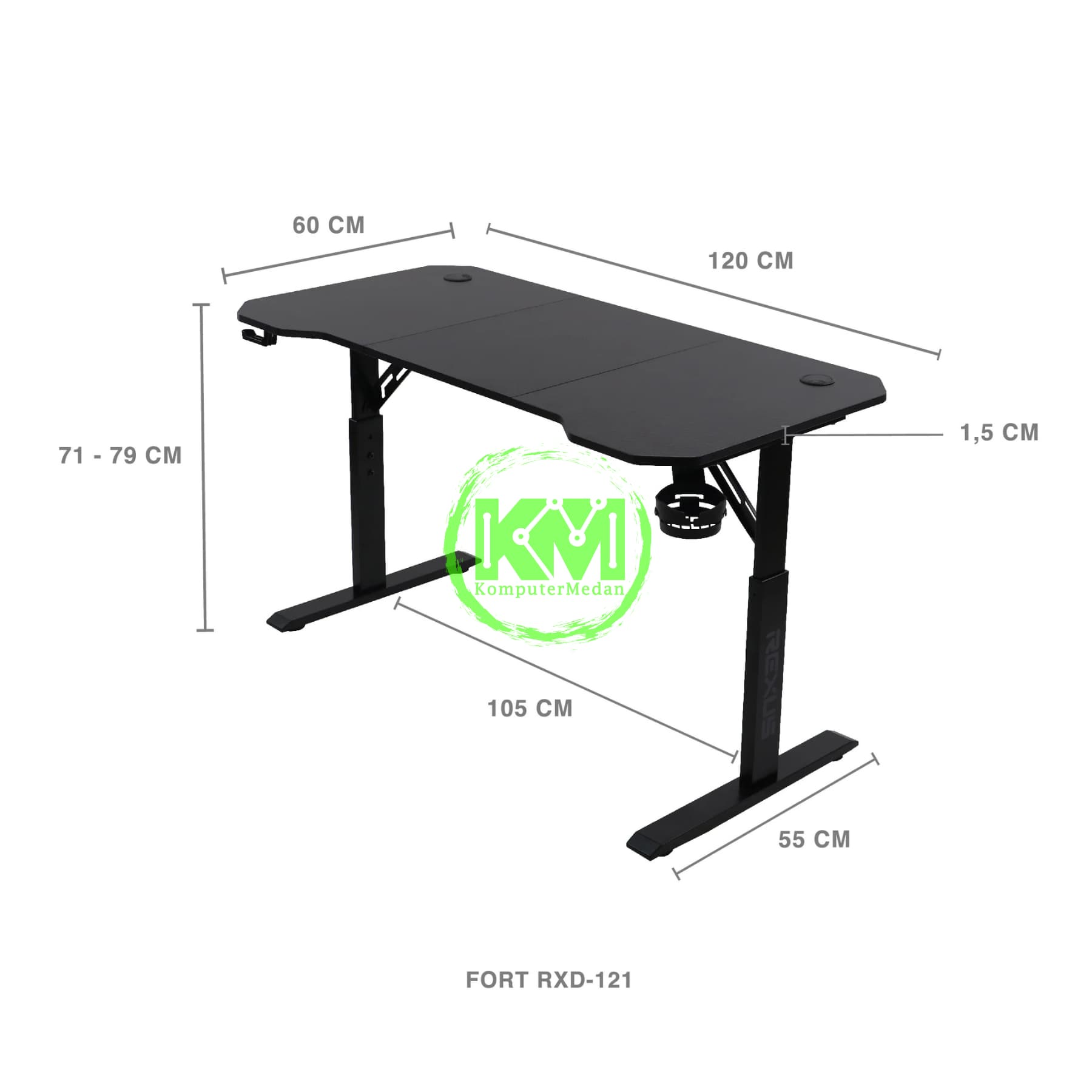 REXUS FORT RXD-121 BLACK (FORT 120cm) GAMING DESK - Image 2