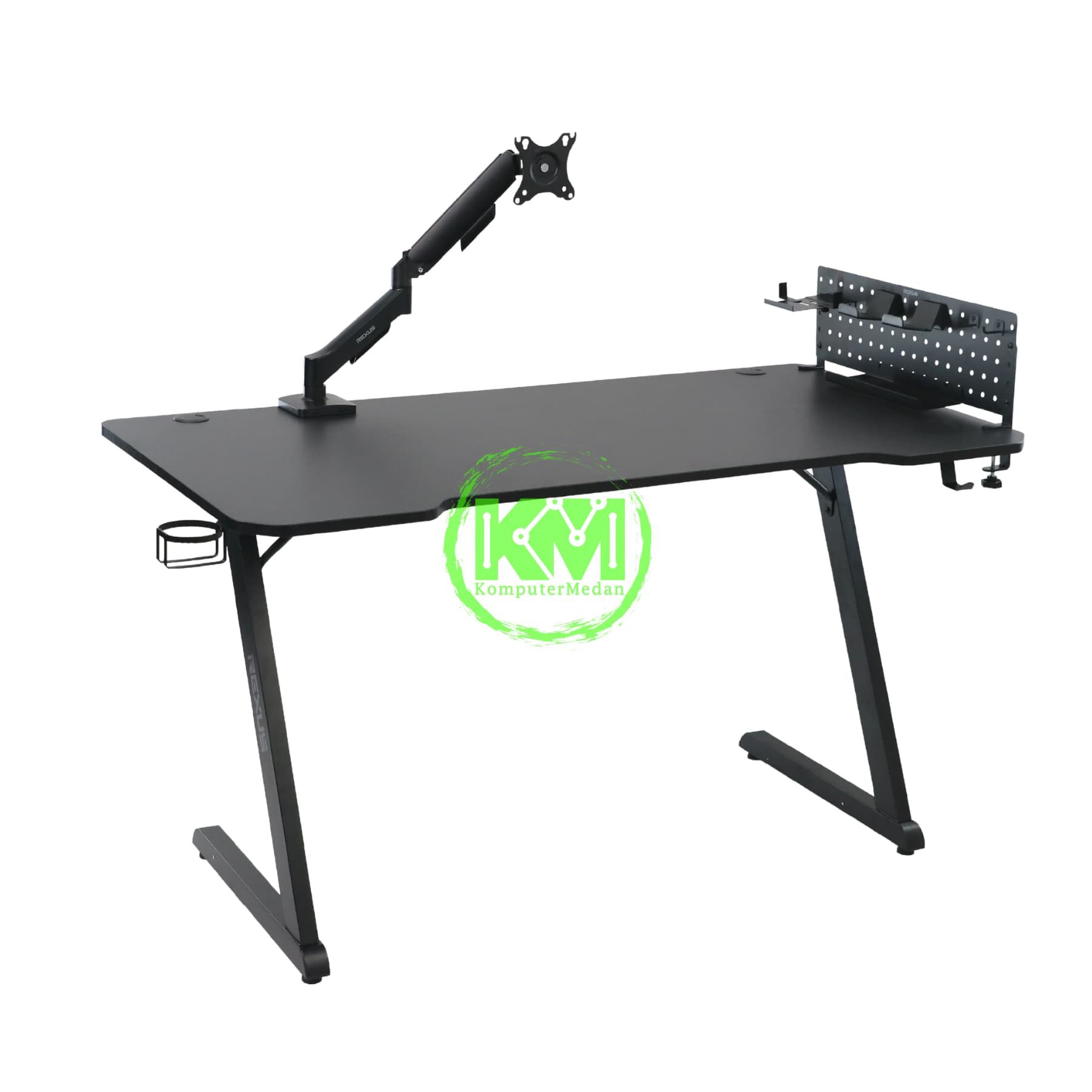 REXUS OMNI RXB-147 BLACK GAMING DESK (Inc. Arm Monitor & Peg-Board)