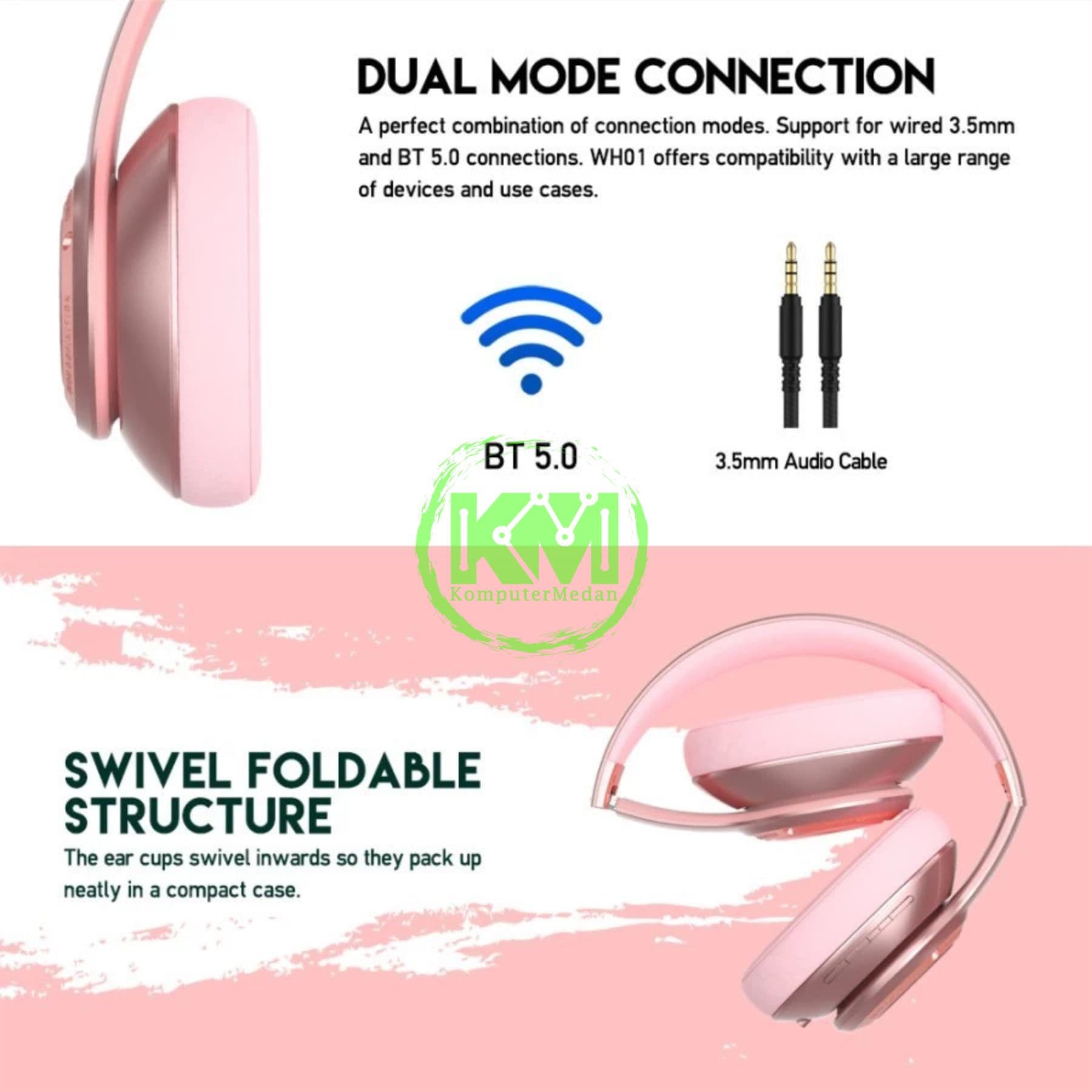 FANTECH WH01 PINK BLUETOOTH & WIRED HEADSET - Image 4