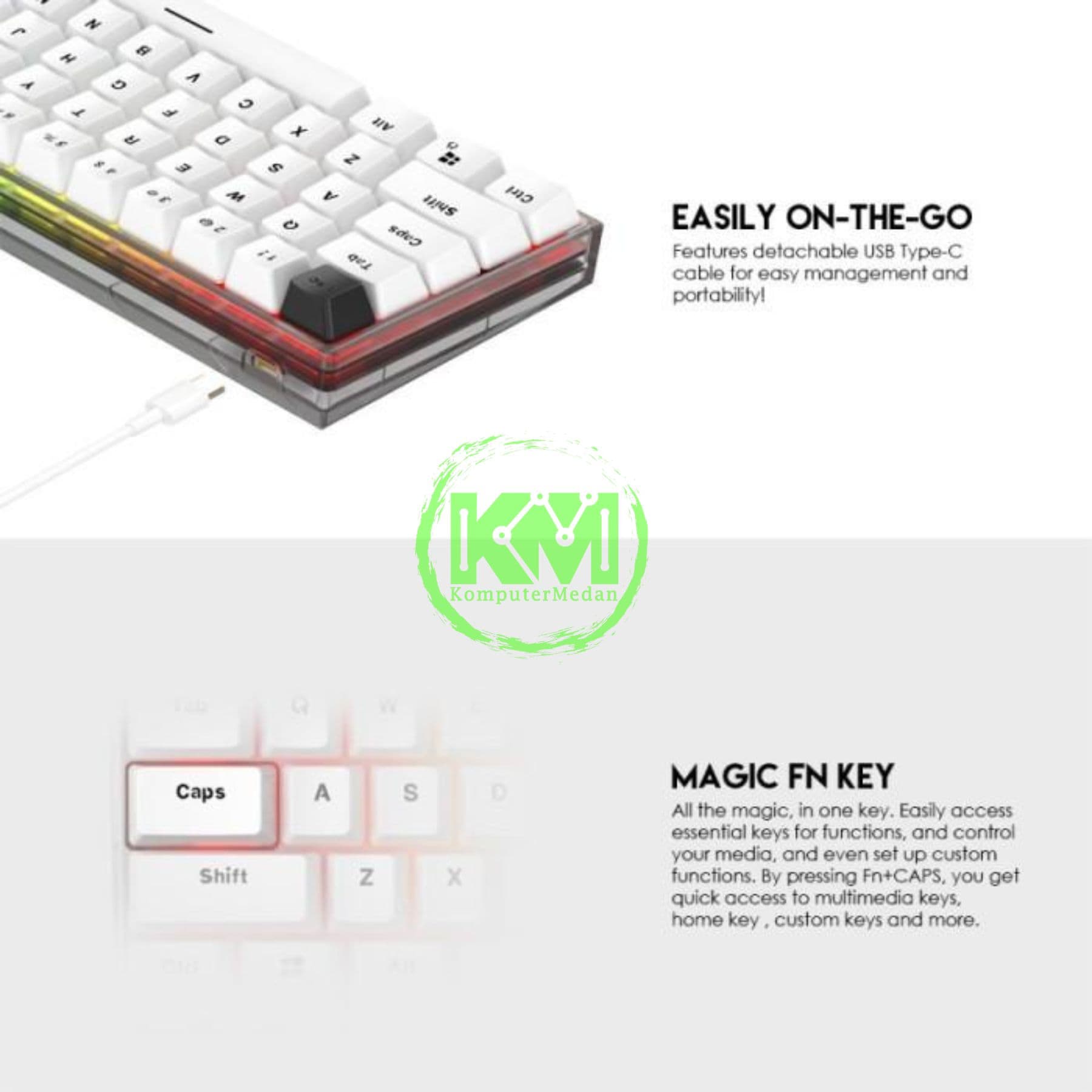 KB MECHANICAL FANTECH MK-857 MAXFIT 61 FROST - WHITE (RED- SWITCH) - Image 3
