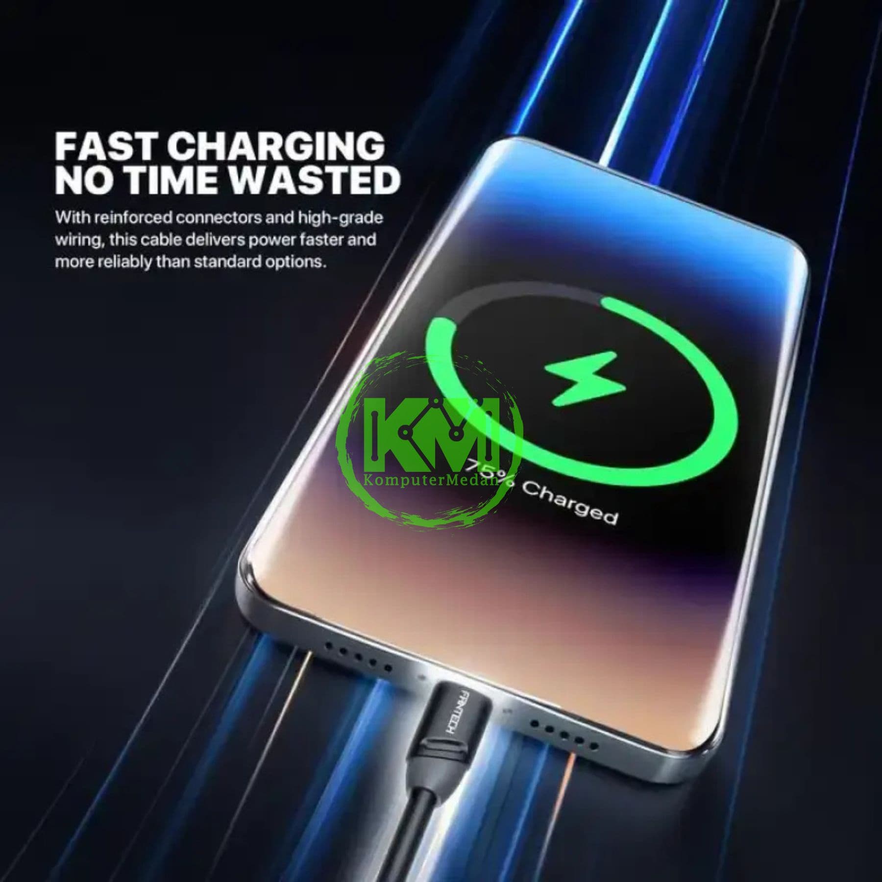 FANTECH VIBELINK VL2 SERIES CABLE, VL2AL (A TO L), SILICONE CABLE + TPE (KABEL PIPIH) 2.4A AMPERE FAST CHARGING - BLACK - Image 3