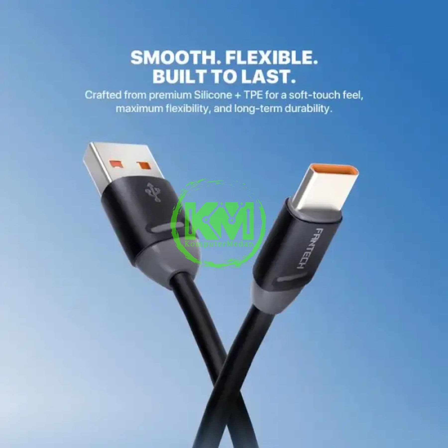 FANTECH VIBELINK VL2 SERIES CABLE, VL2AC (A TO C), SILICONE CABLE + TPE (KABEL PIPIH) 3 AMPERE FAST CHARGING - BLACK - Image 2