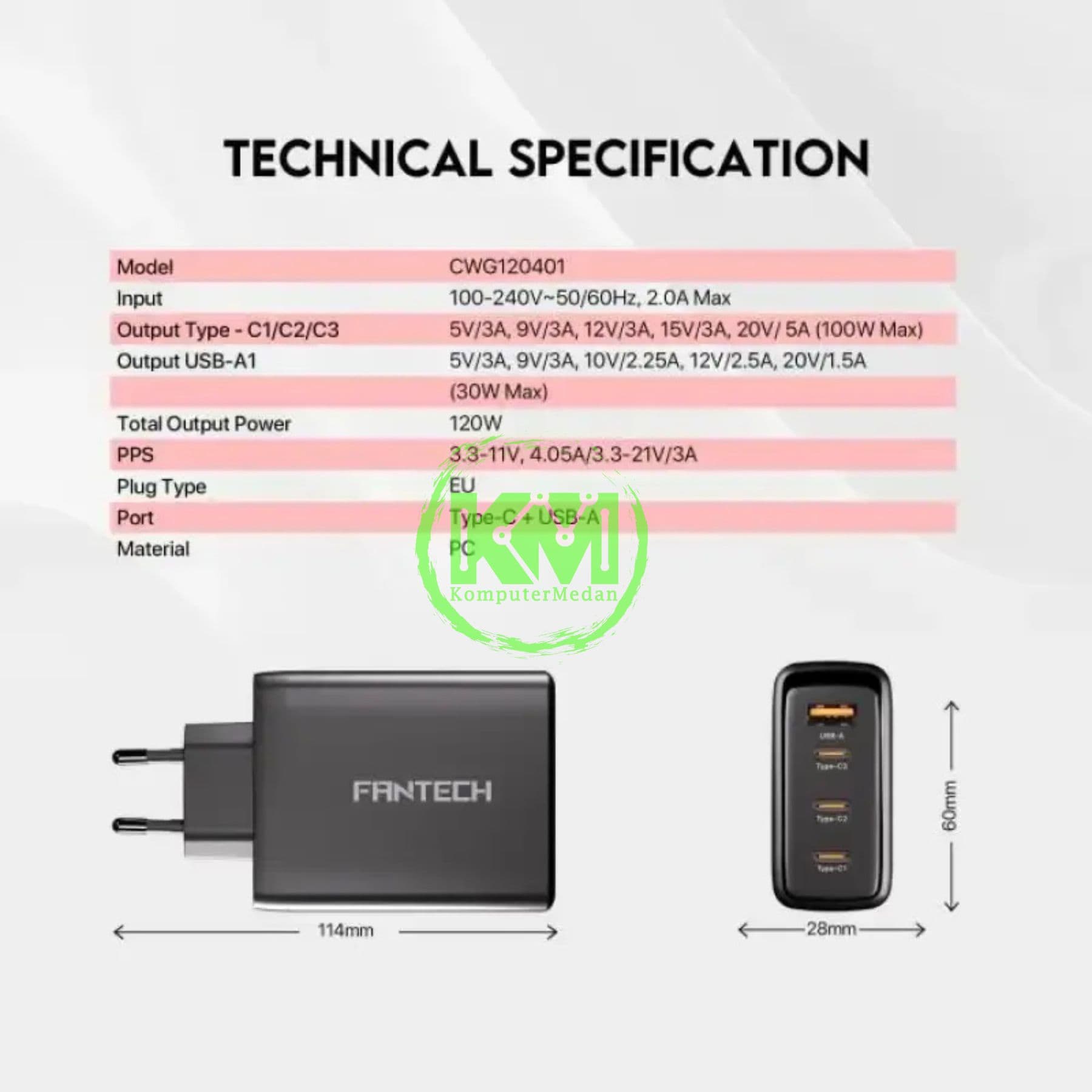FANTECH POWER PLUS CWG120401 GAN CHARGER - BLACK & WHITE - Image 4