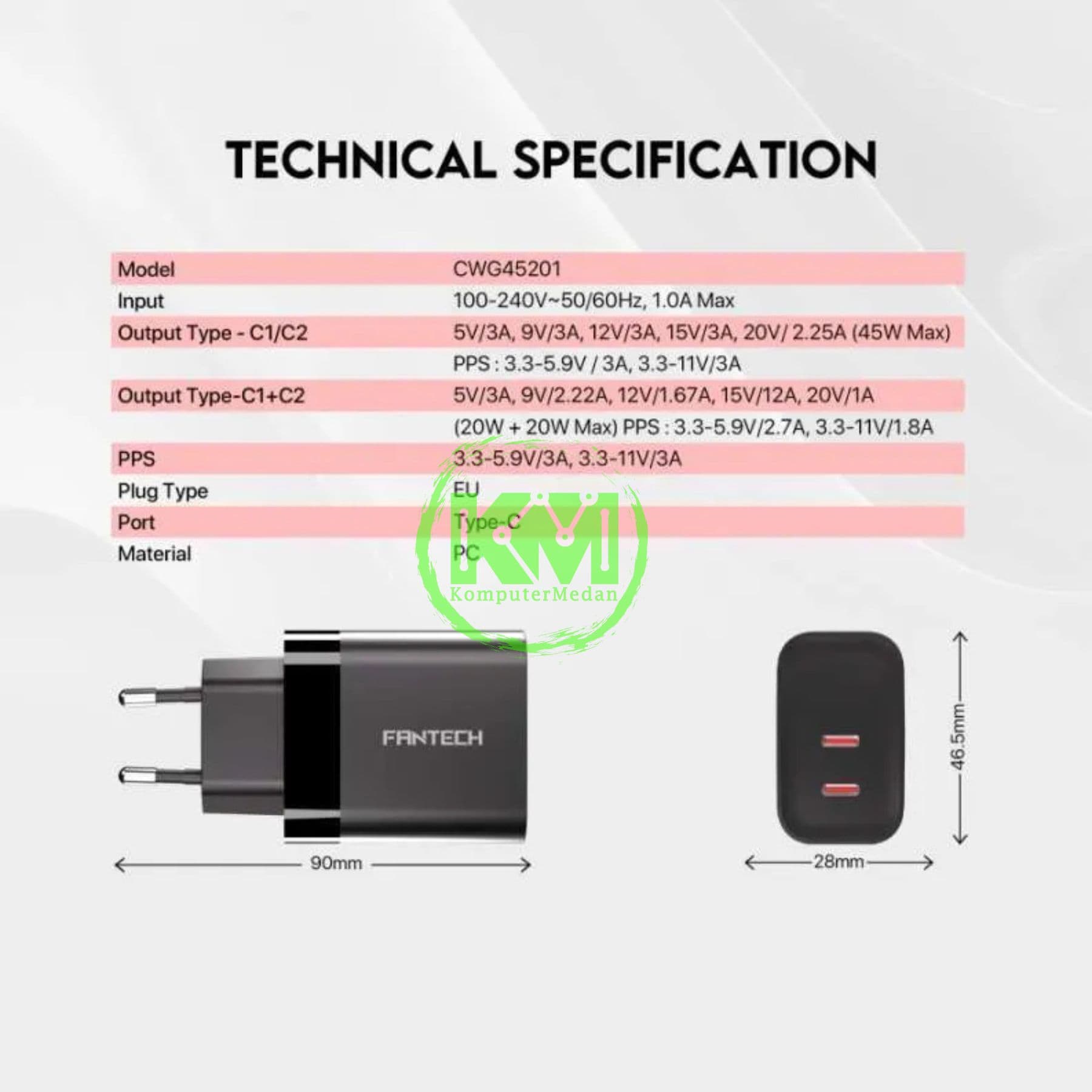 FANTECH POWER PLUS CWG45201 GAN CHARGER - BLACK & WHITE - Image 4