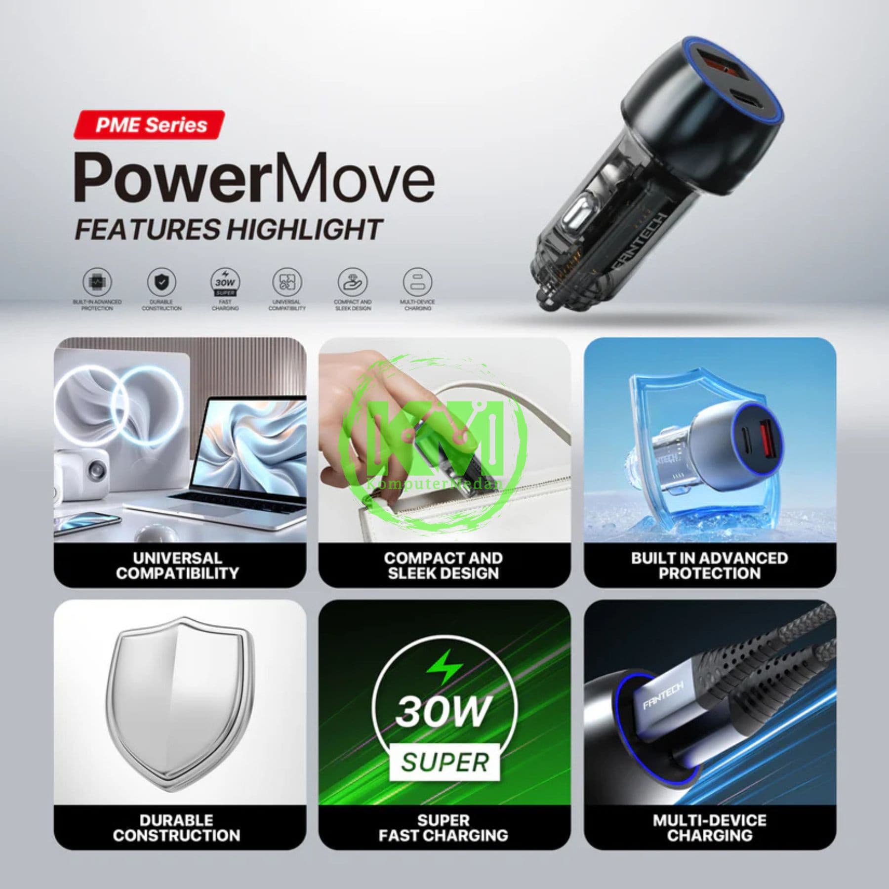 FANTECH POWER MOVE PME302 CAR CHARGER (SUPER FAST CHARGING) - BLACK - Image 5