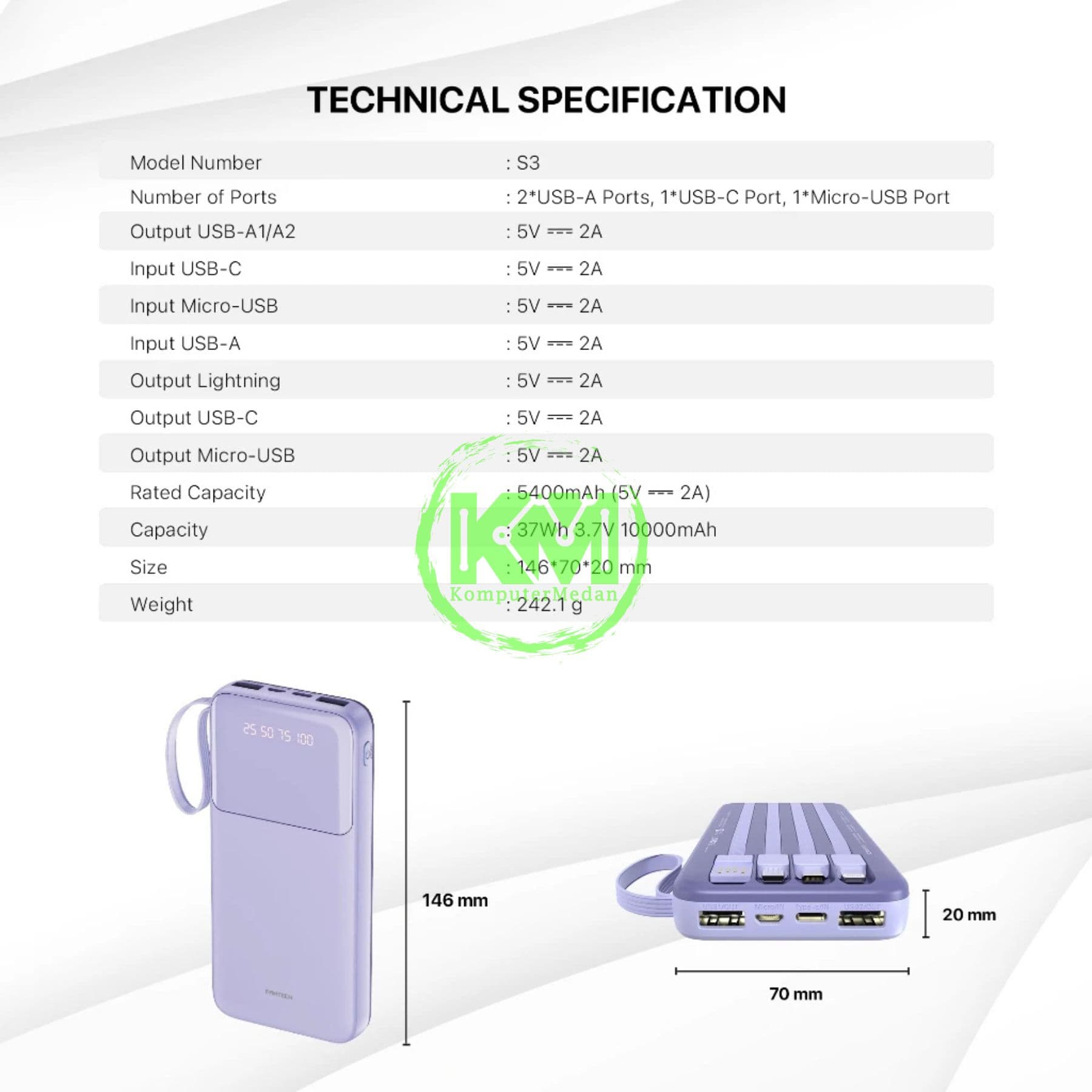 FANTECH POWER PACK S3 POWERBANK - BLACK, BLUE, PURPLE & WHITE - Image 8
