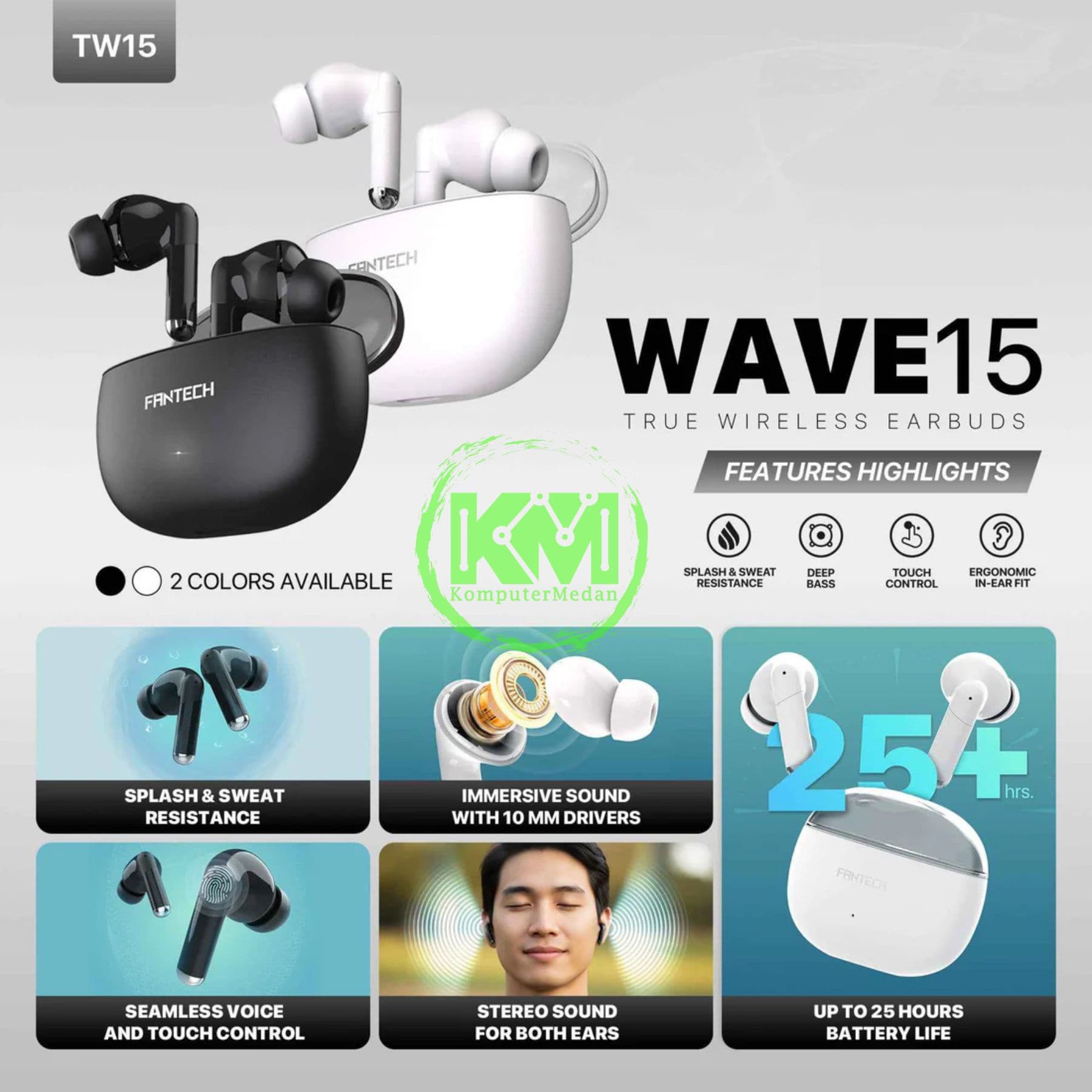 FANTECH WAVE TW15 TRUE WIRELESS - BLACK & WHITE - Image 3