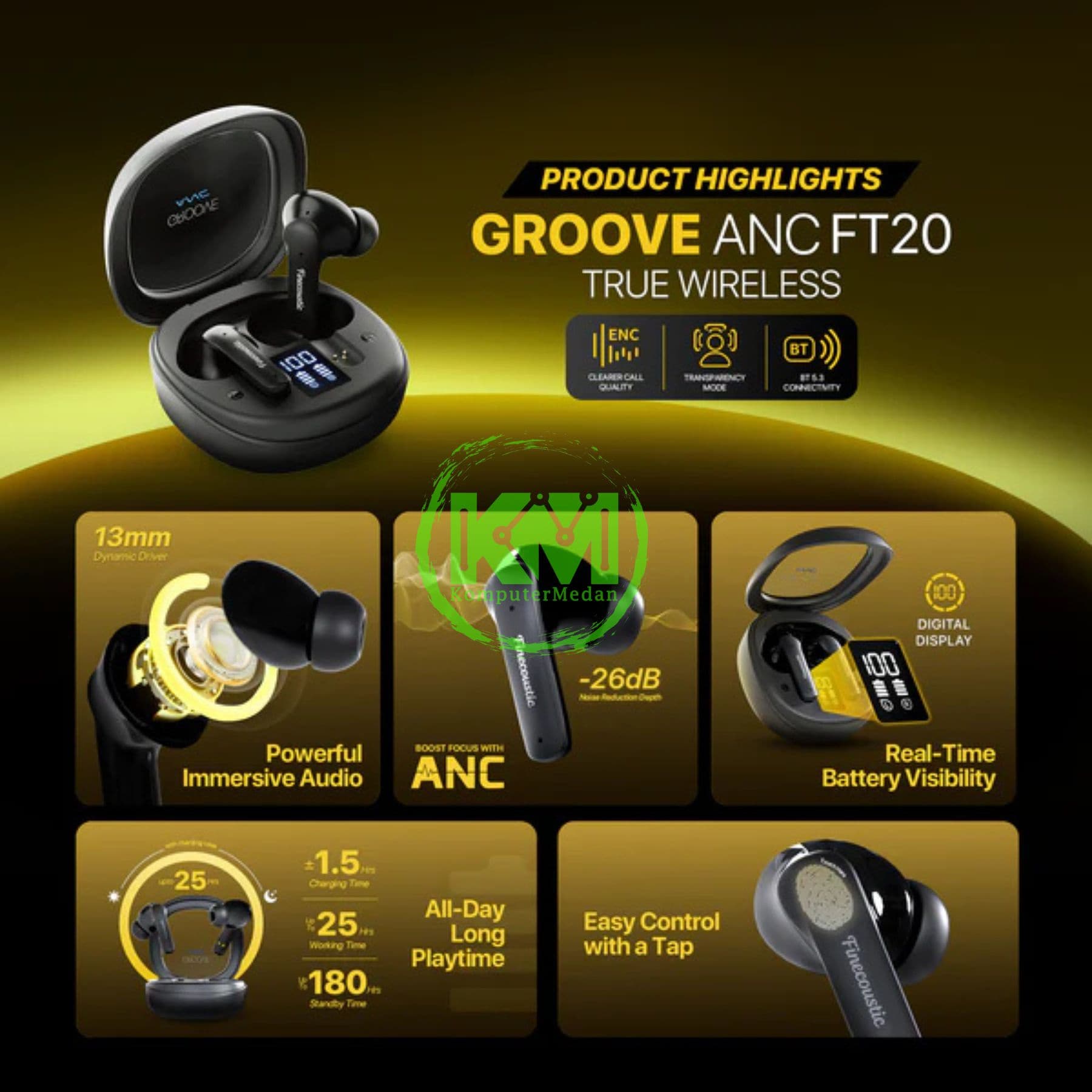 FANTECH GROOVE ANC, FT20 (TWS FINECOUSTIC BY FANTECH) - BLACK - Image 3