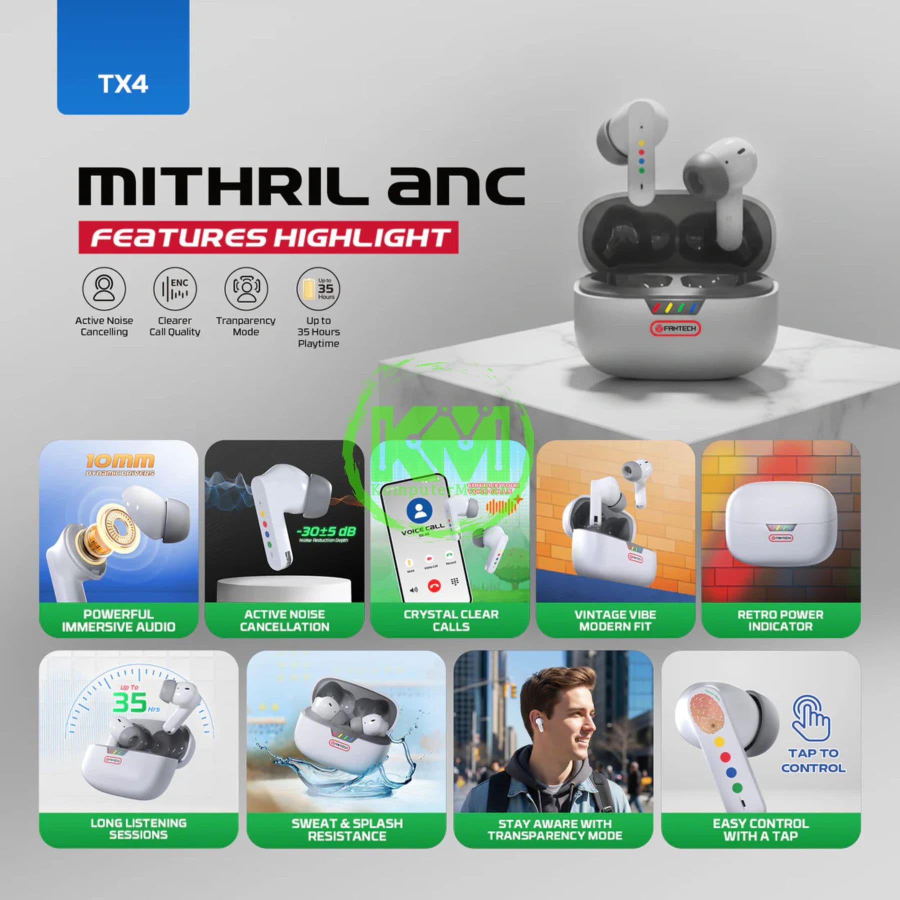 FANTECH MITHRIL ANC TX4 TRUE WIRELESS SUPERMAXFIT - GREY - Image 6