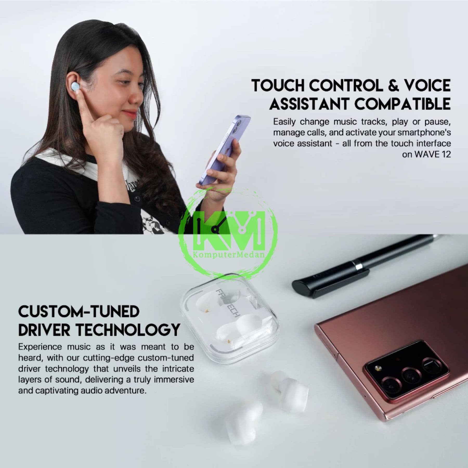 FANTECH WAVE12 TW12 TRUE WIRELESS - BLACK, BLUE & WHITE - Image 2