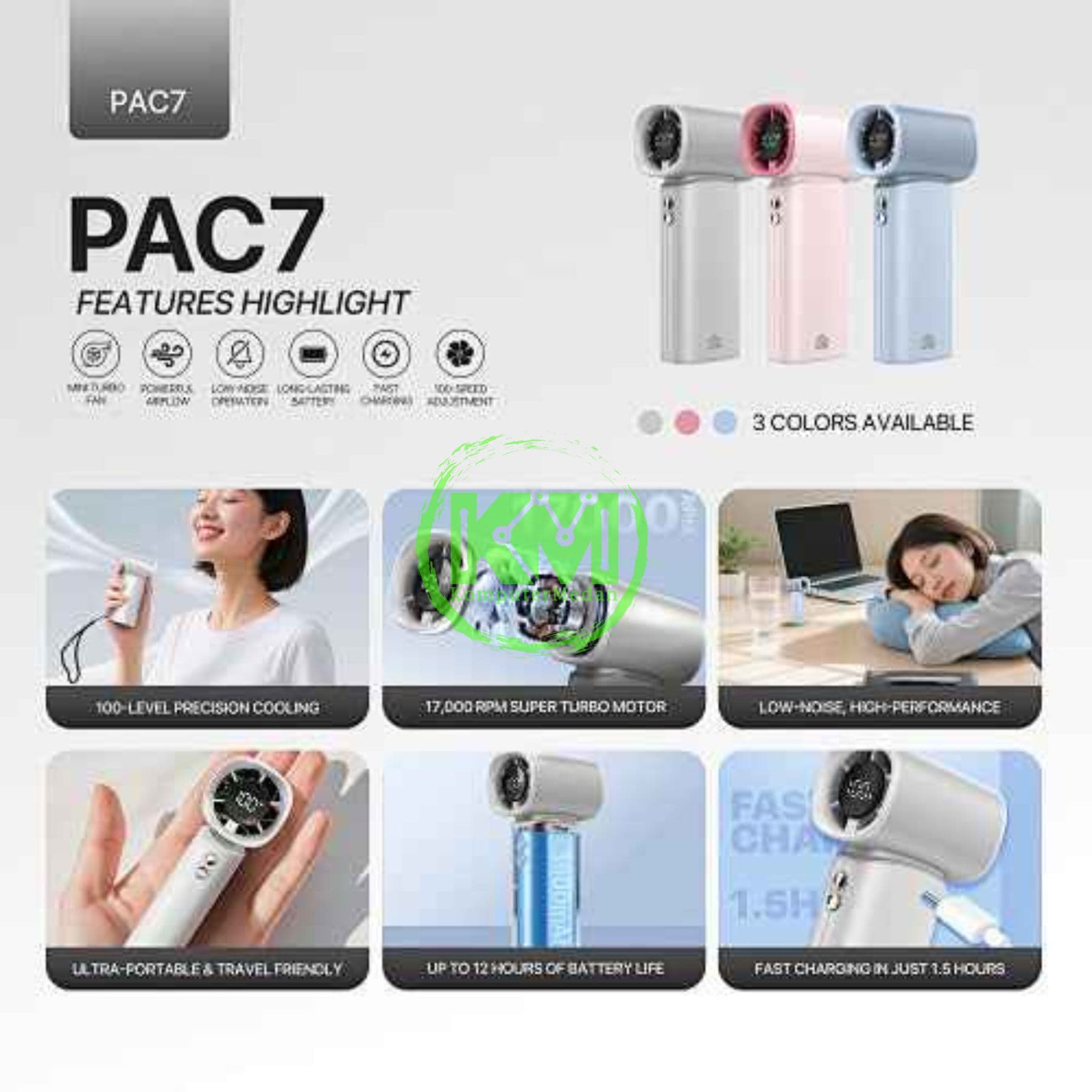 FANTECH 1700 RPM PAC7 PORTABLE COOLER - GREY, PINK & BLUE - Image 6