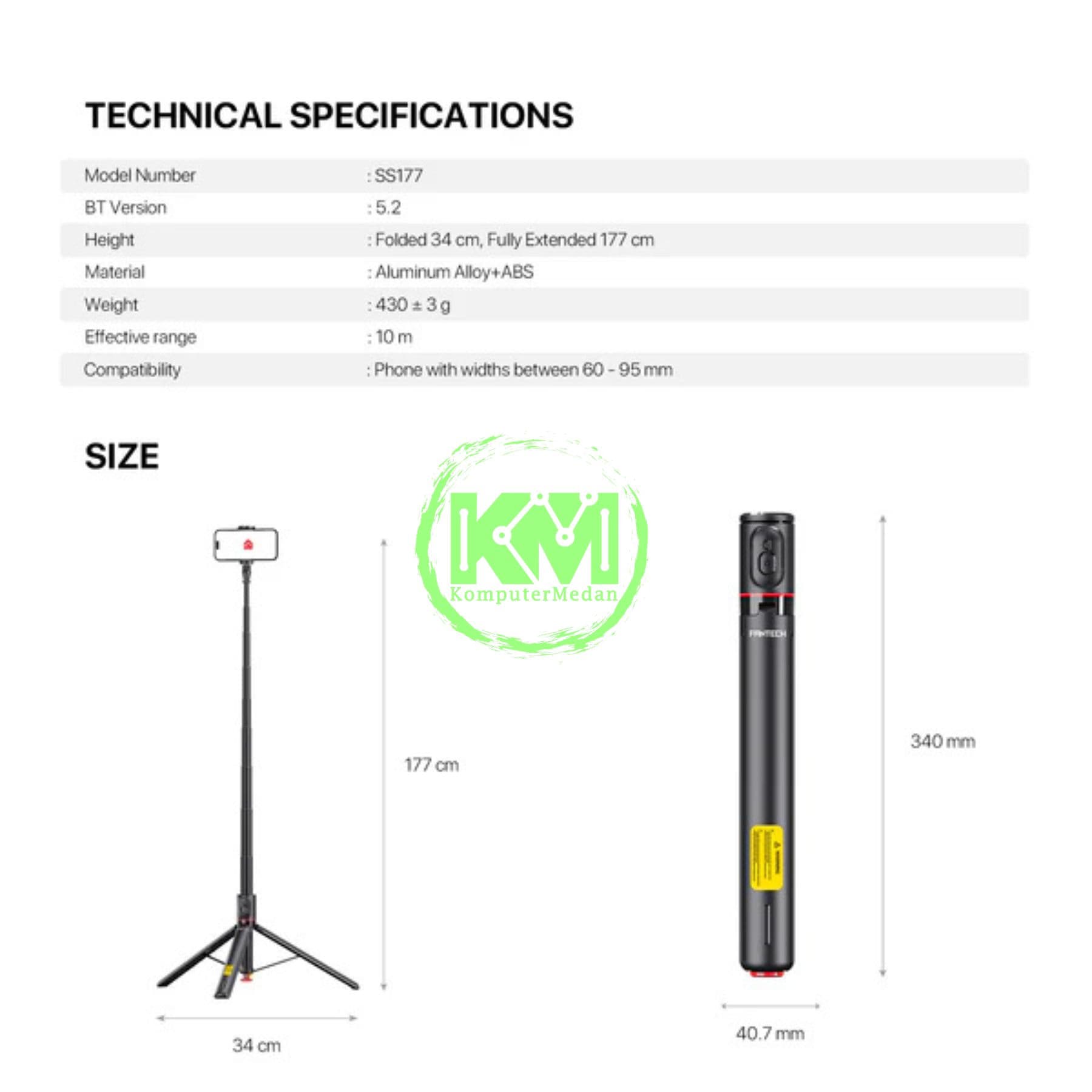 FANTECH SELFIE STIK SS177 PHONE ACCESORIES - BLACK - Image 4