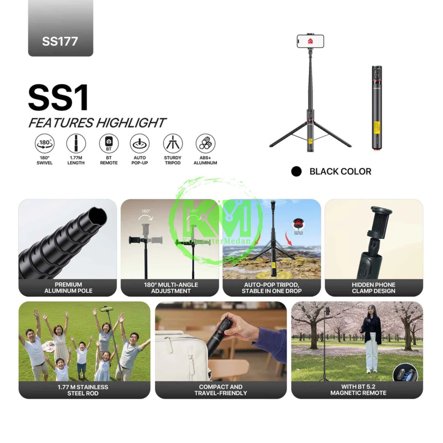 FANTECH SELFIE STIK SS177 PHONE ACCESORIES - BLACK - Image 5