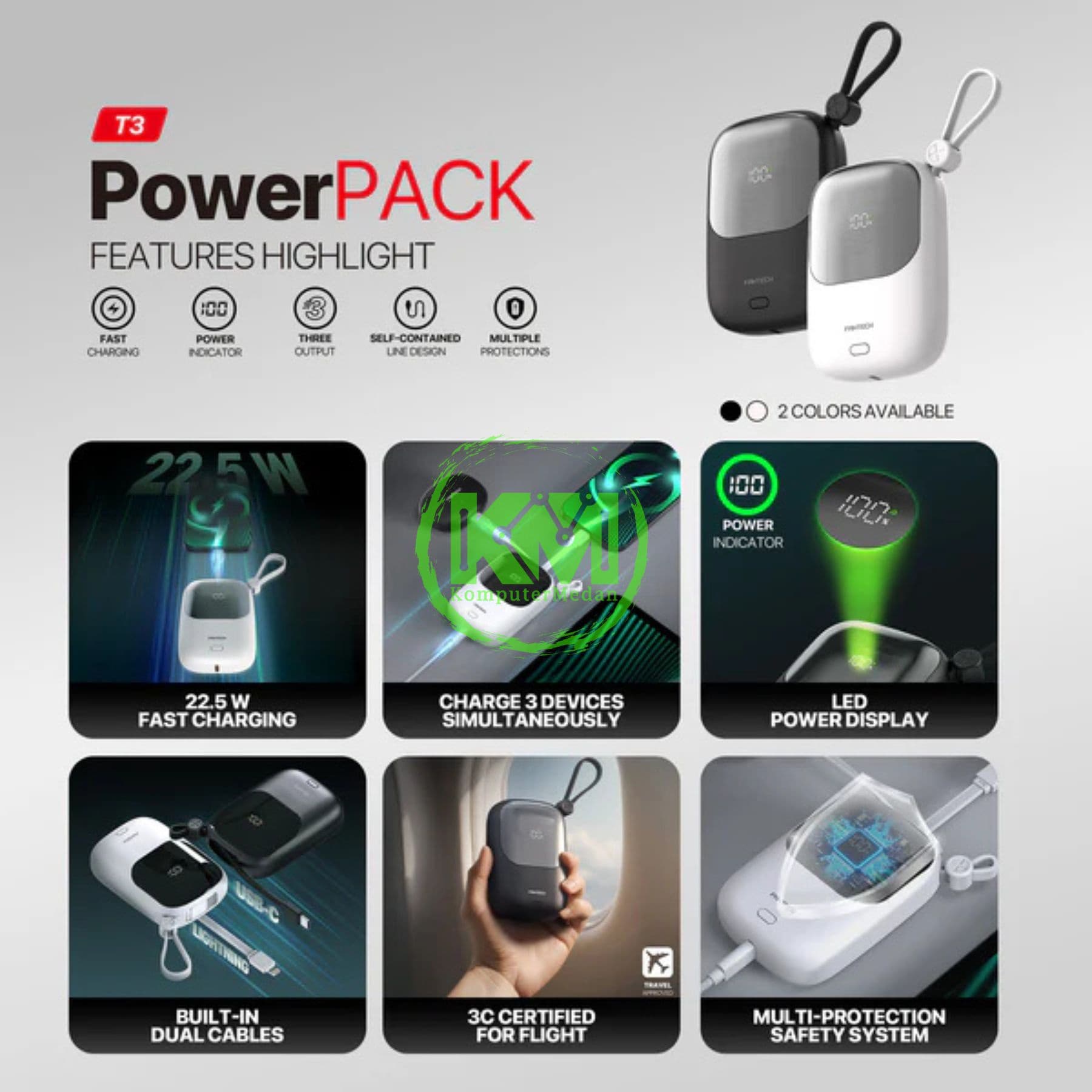 FANTECH POWER PACK T3 POWERBANK - BLACK & WHITE - Image 7