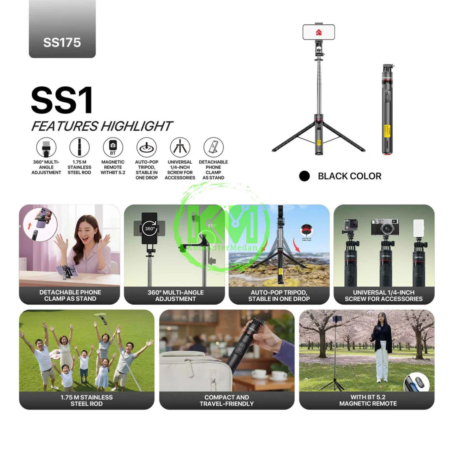 FANTECH SELFIE STIK SS175 PHONE ACCESORIES - BLACK - Image 7