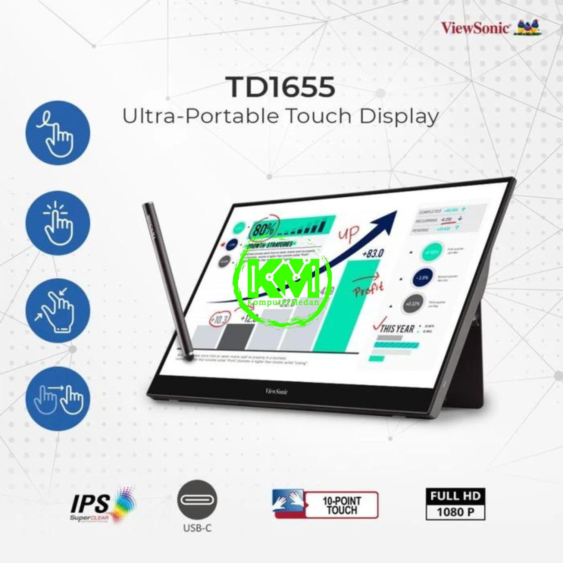 VIEWSONIC TD1655 15.6" PORTABLE TOUCHSCREEN (IPS/FHD/SPEAKER/TYPE-C/MINI HDMI/60HZ) - Image 5
