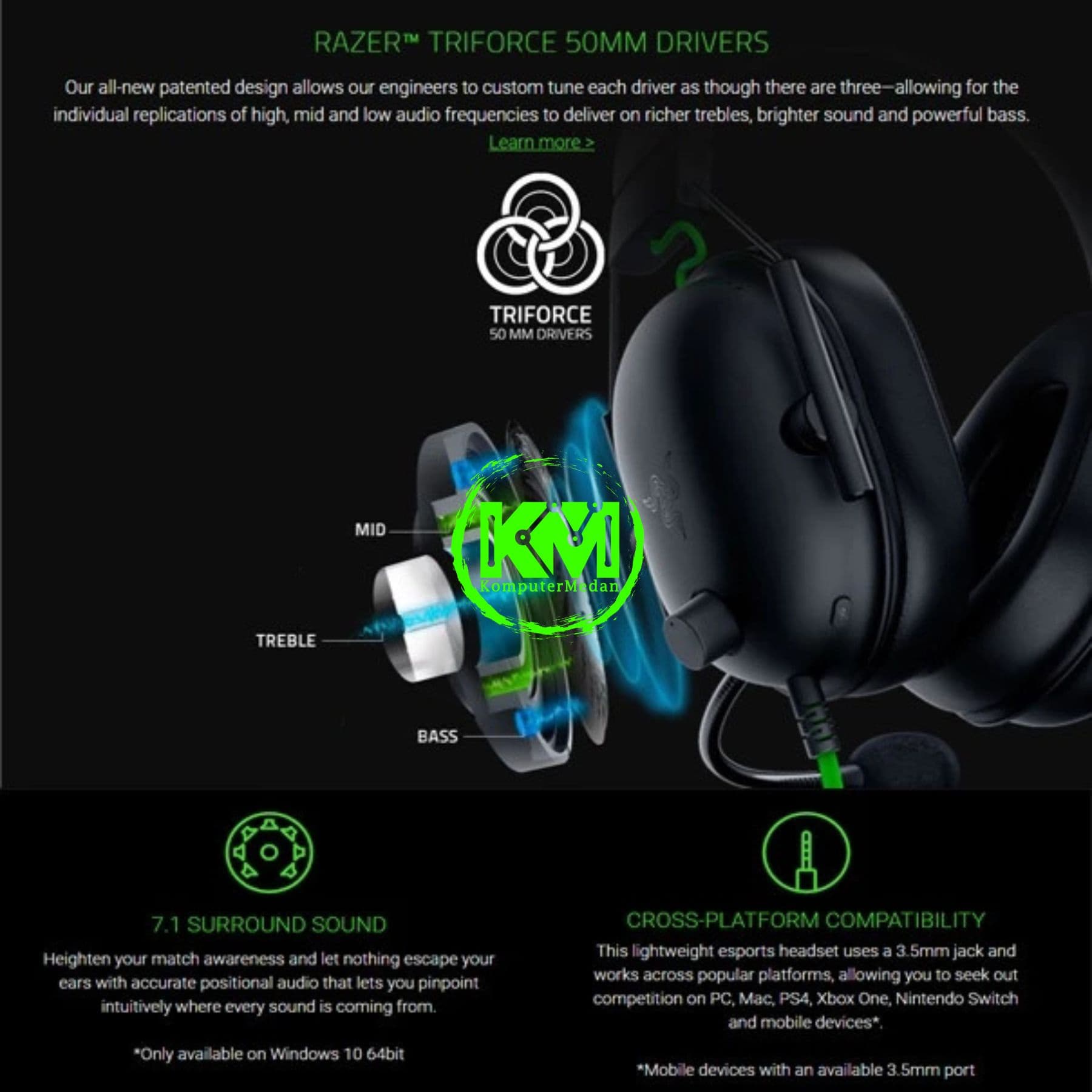 RAZER HEADSET BLACKSHARK V2 X - BLACK/GREEN/WHITE - Image 4