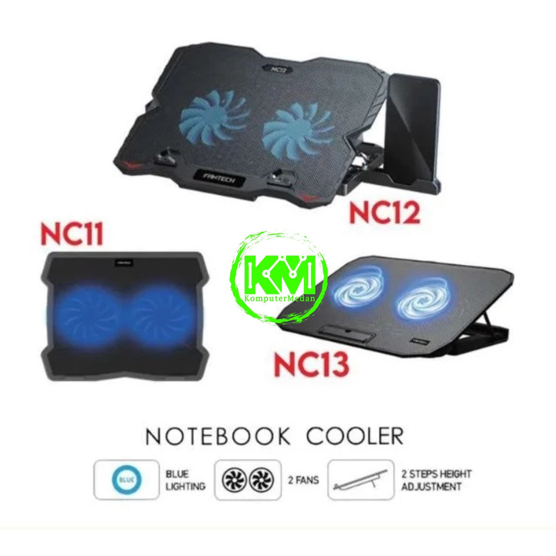 FANTECH NC13 NOTEBOOK COOLER - BLACK (2 FAN BLUE) - Image 3