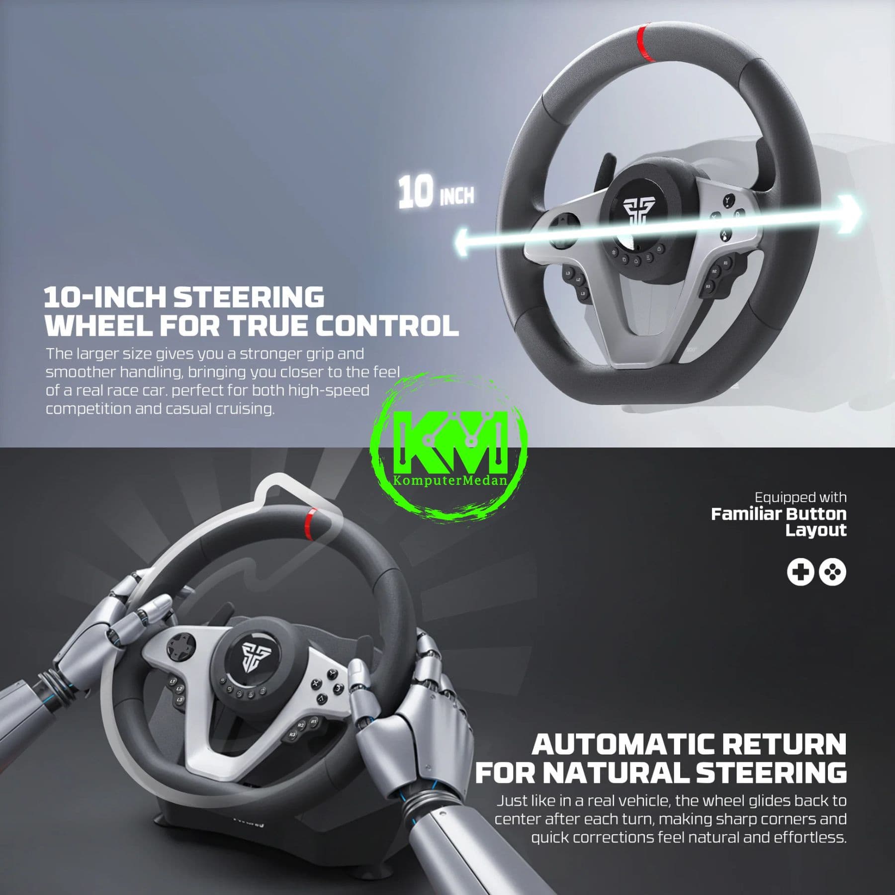 FANTECH R1V2 – RACING STEERING WHEEL ( KOMPATIBILITAS : PC, PS3, PS4, XBOX 360, XBOX ONE, XBOX SERIES S & X, NINTENDO SWITCH ) - Image 2