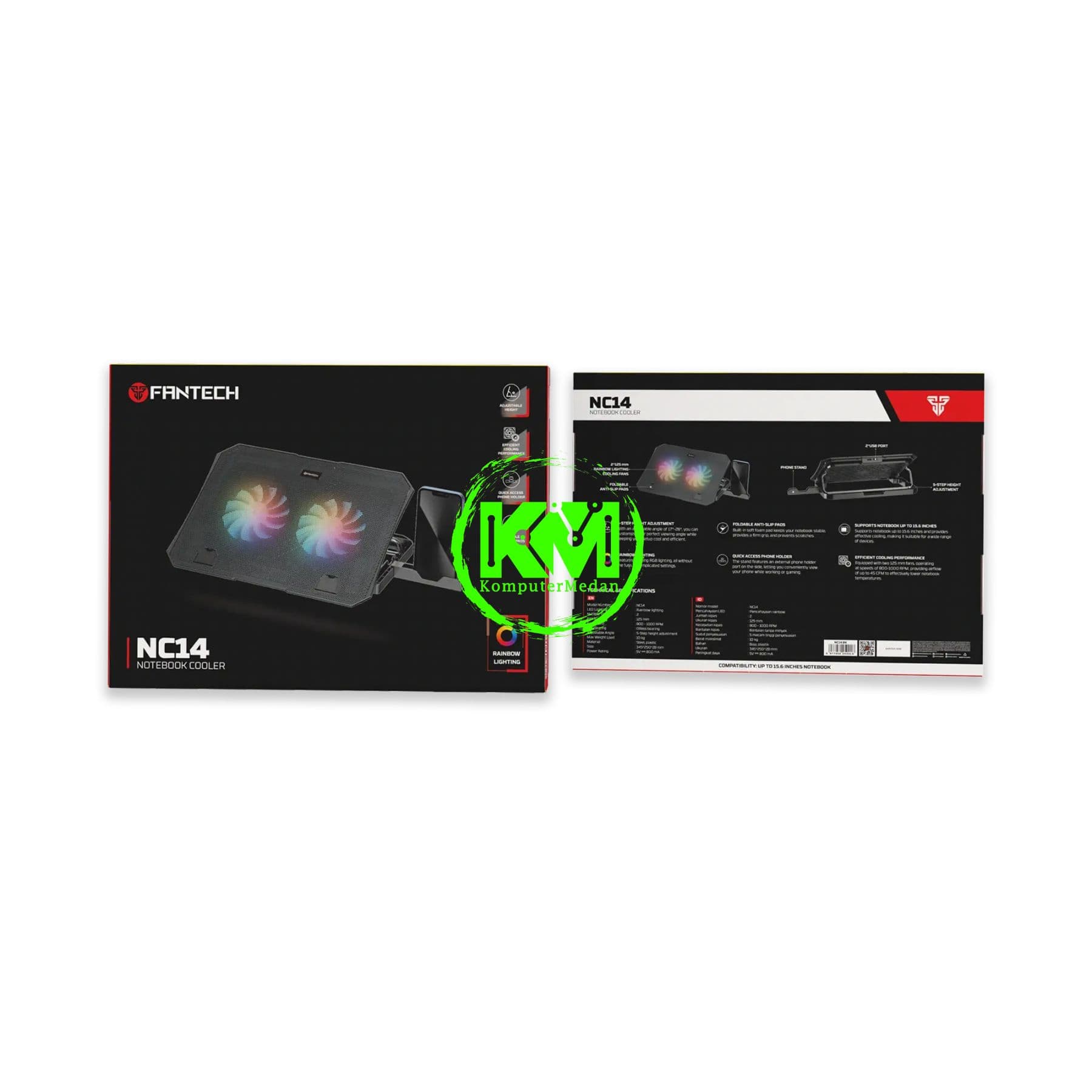 FANTECH NC14 NOTEBOOK COOLER - BLACK (2 FAN RAINBOW) - Image 4