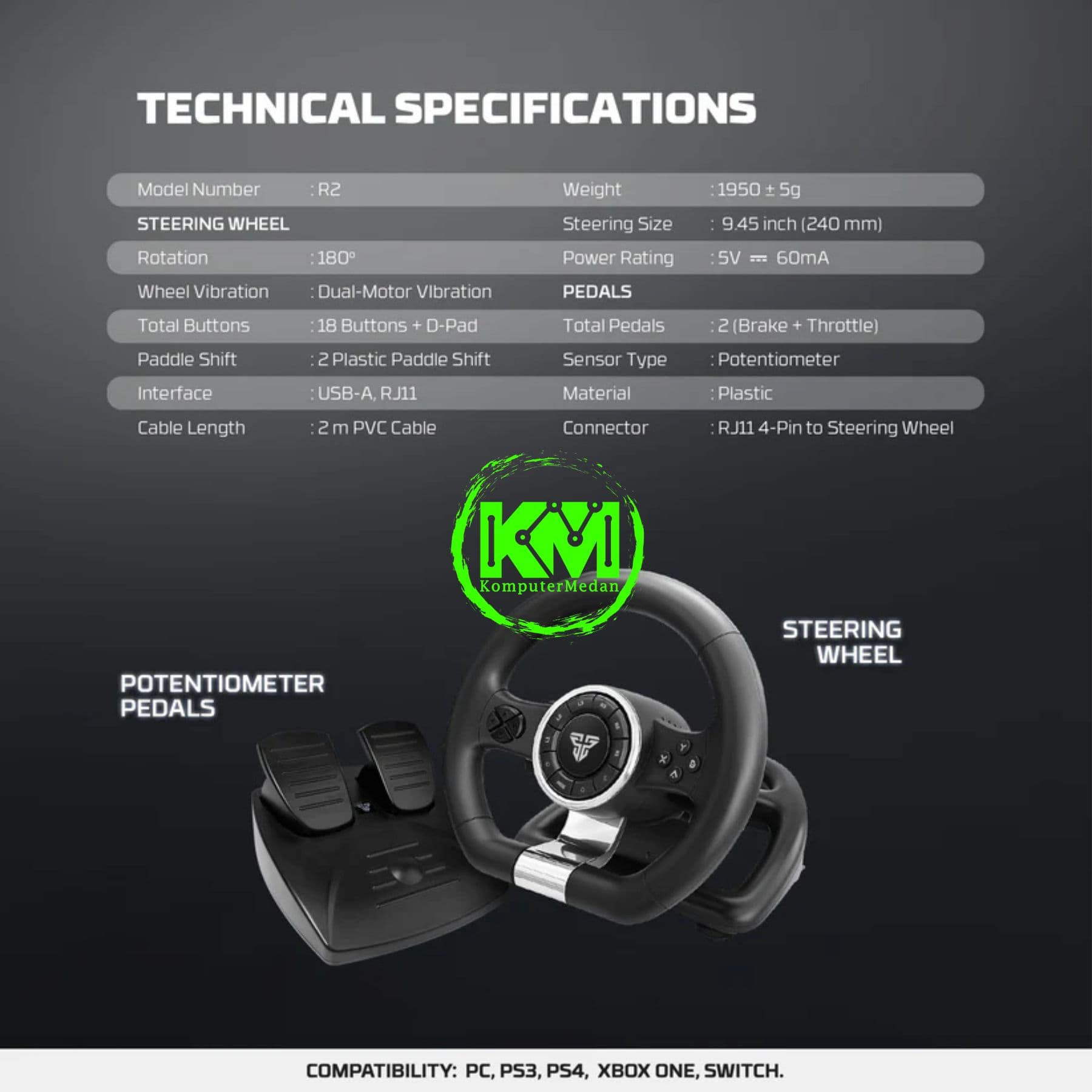 FANTECH R2 – TRECHNICAL SPECIFICATIONS ( KOMPATIBILITAS : PC, PS3, PS4, XBOX ONE & NINTENDO SWITCH ) - Image 6