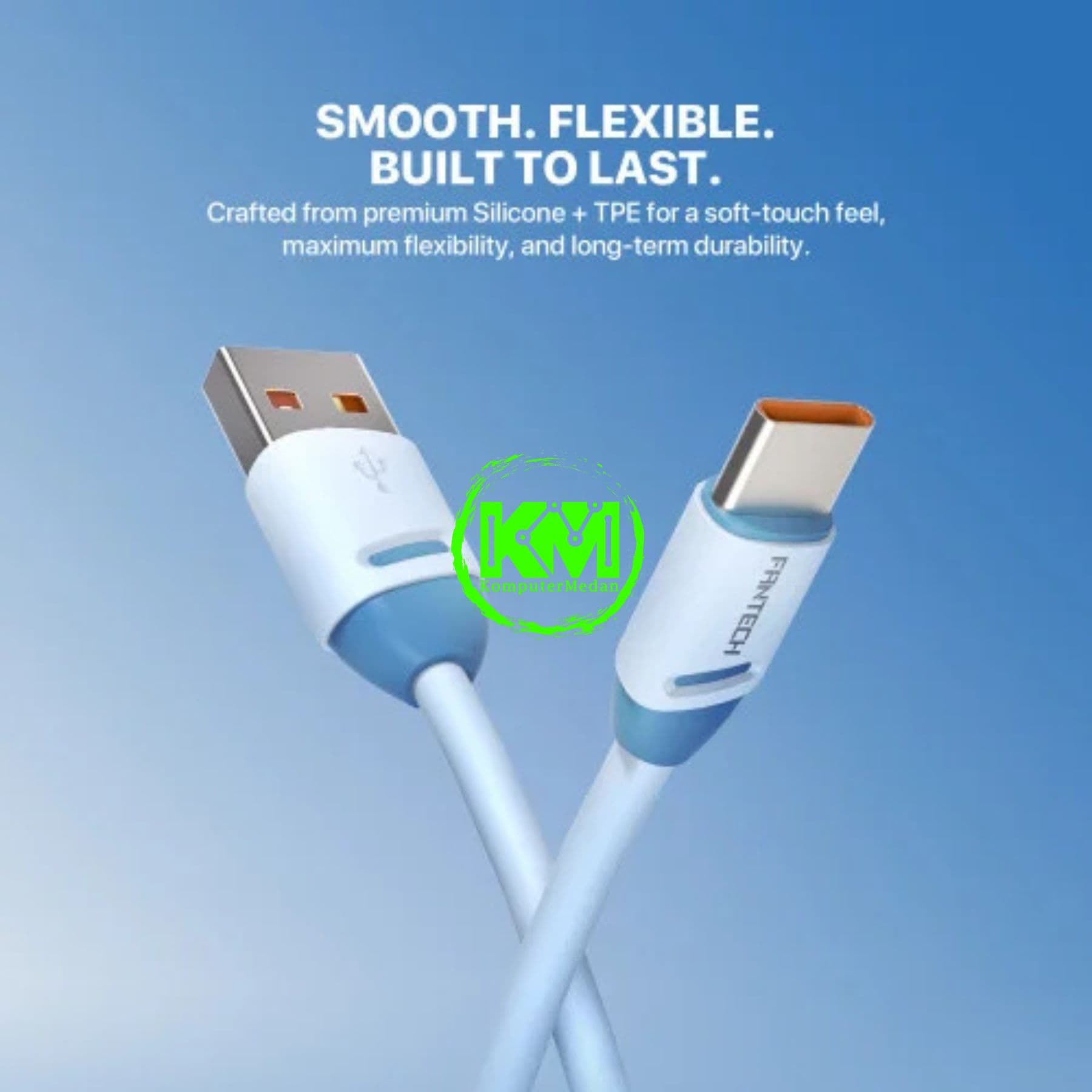 FANTECH VIBELINK VLT1 SERIES CABLE, VLT1AC (A TO C), SILICONE CABLE + TPE (KABEL BULAT TEBAL), 3 AMPERE (1TOPLES : 20 PCS) - MIX (BLACK,WHITE,BLUE,GREEN) - Image 4