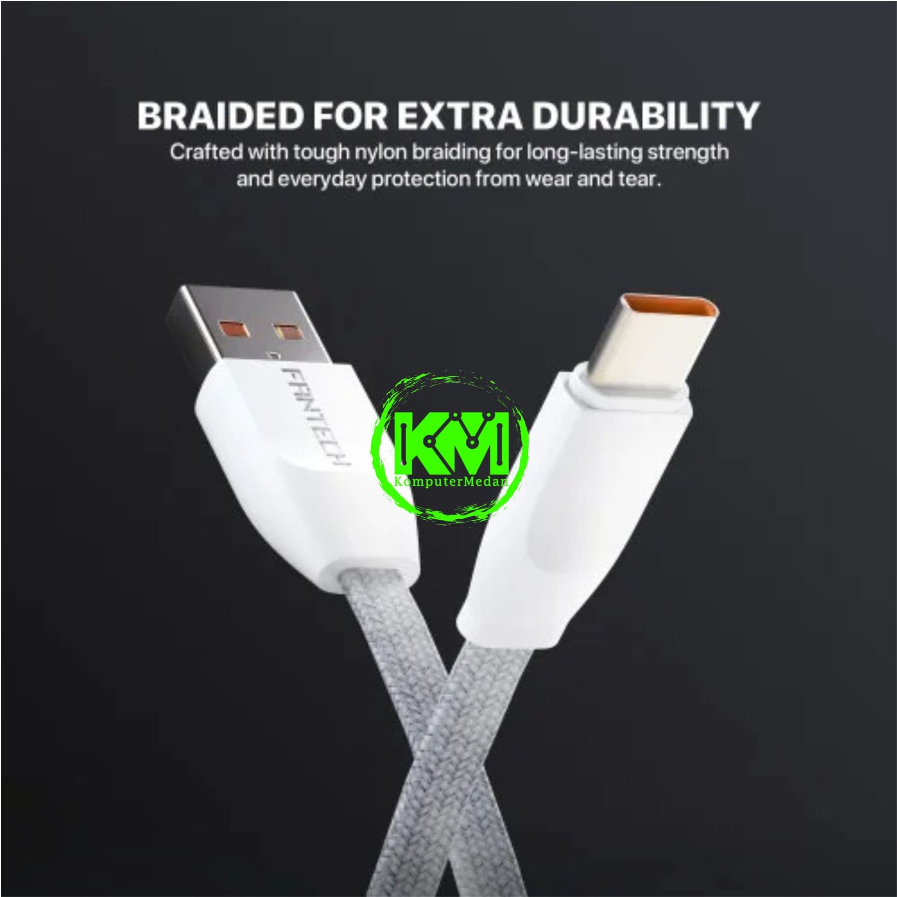FANTECH DURALINK DLT1 SERIES CABLE, DLT1AM (A TO C), BRAIDED CABLE + PVC (KABEL PIPIH) 3 AMPERE FAST CHARGING (1 TOPLES : 20 PCS) - MIX (BLACK,WHITE) - Image 4