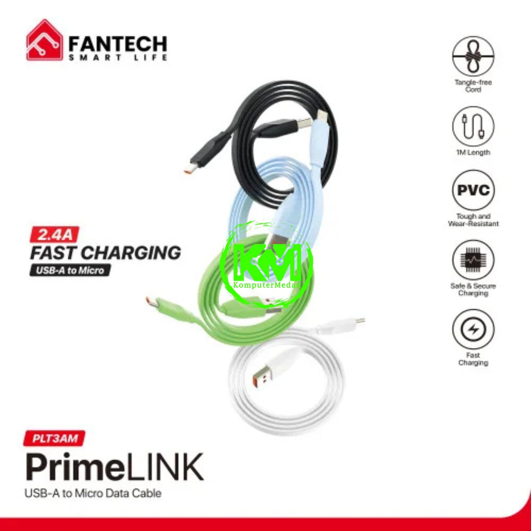 FANTECH PRIMELINK PLT3 SERIES CABLE, PLT3AM (A TO M), PVC CABLE + PVC (KABEL PIPIH), 2.4 AMPERE (1 TOPLES : 20 PCS) - MIX (BLACK,WHITE,BLUE,GREEN) - Image 2