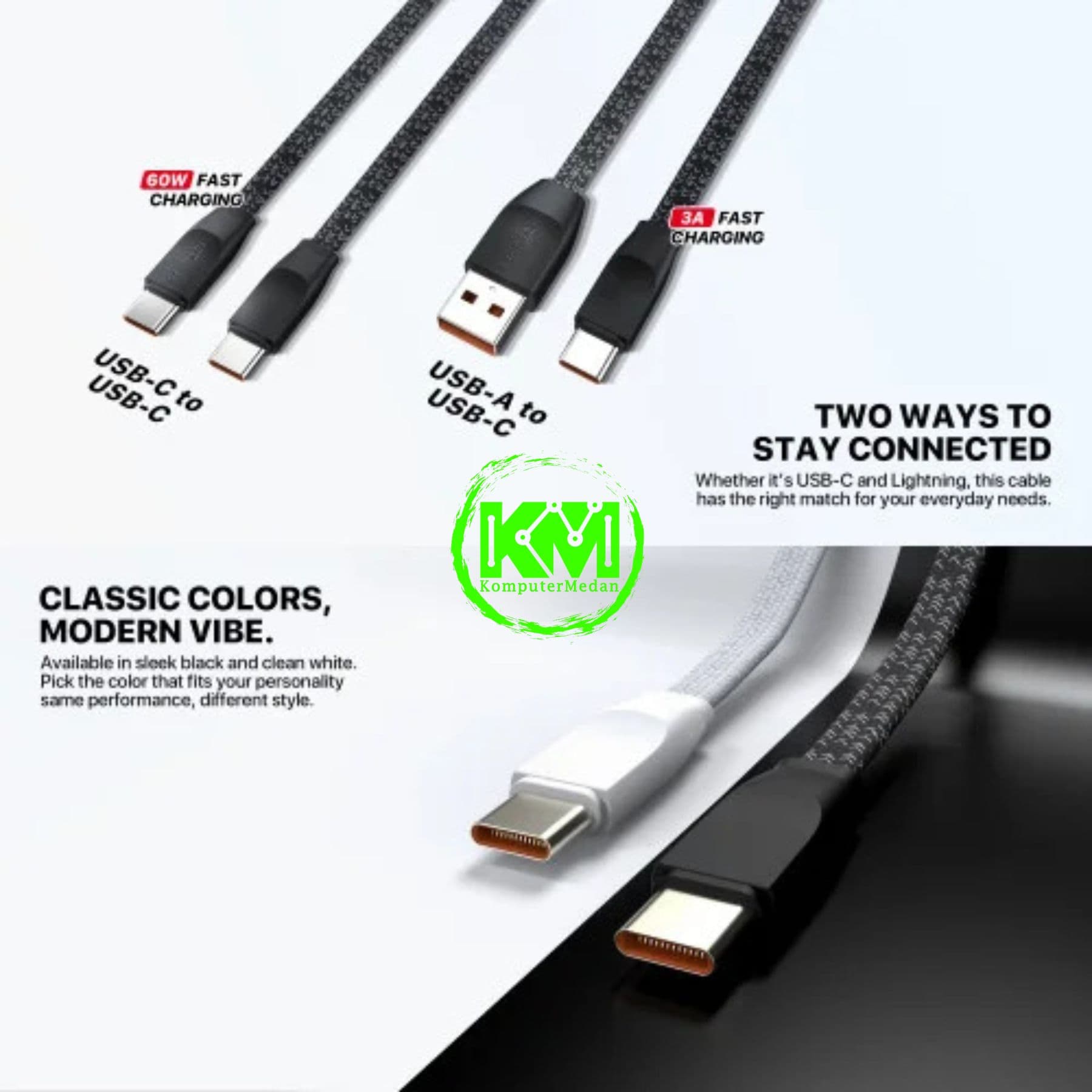 FANTECH DURALINK DLT1 SERIES CABLE, DLT1AM (C TO C), BRAIDED CABLE + PVC (KABEL PIPIH) 3 AMPERE FAST CHARGING (1 TOPLES : 20 PCS) - MIX (BLACK,WHITE) - Image 3