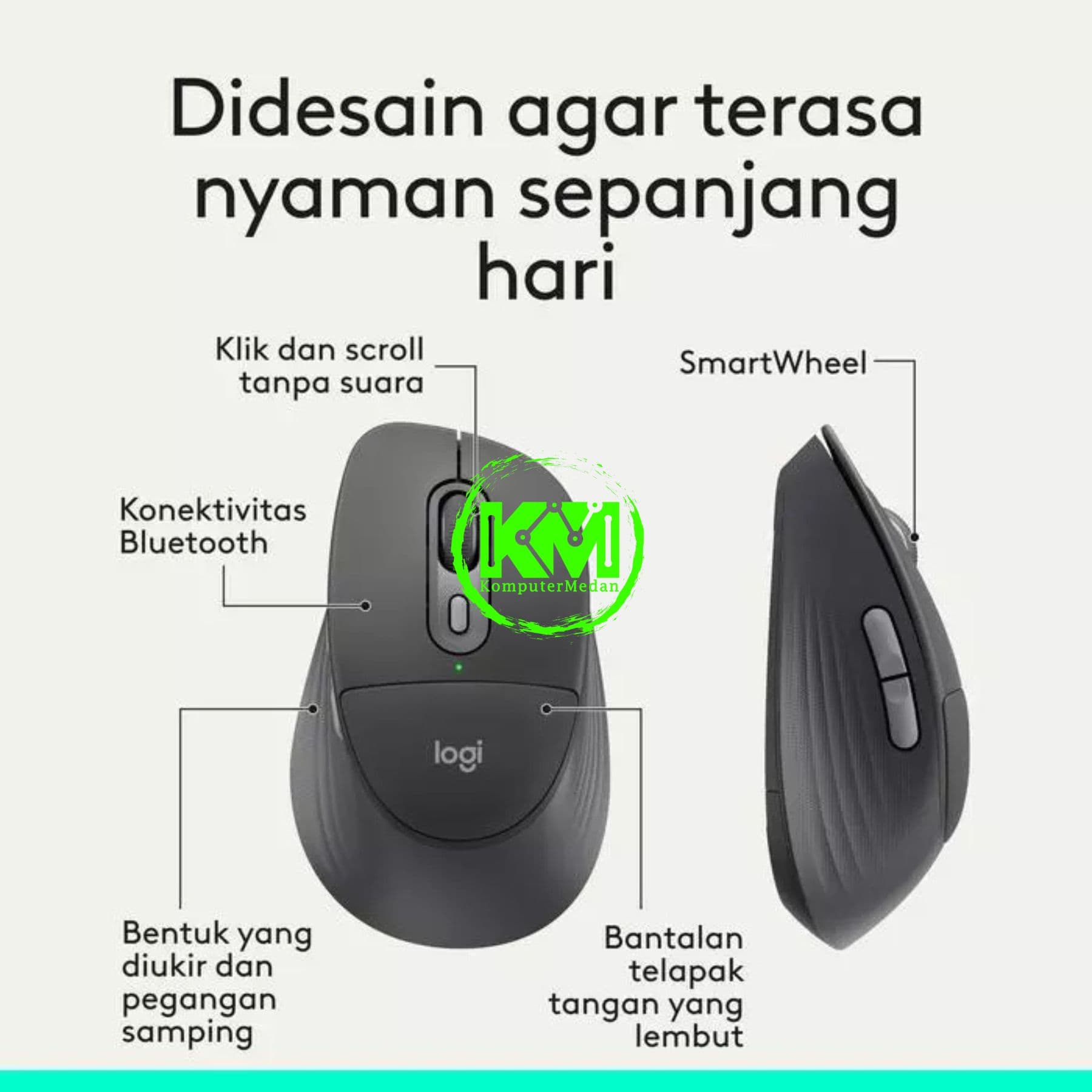 LOGITECH SIGNATURE COMFORT PLUS M850L WIRELESS MULTI DEVICE & BLUETOOTH MOUSE (GRAPHITE/OFF WHITE) - Image 4