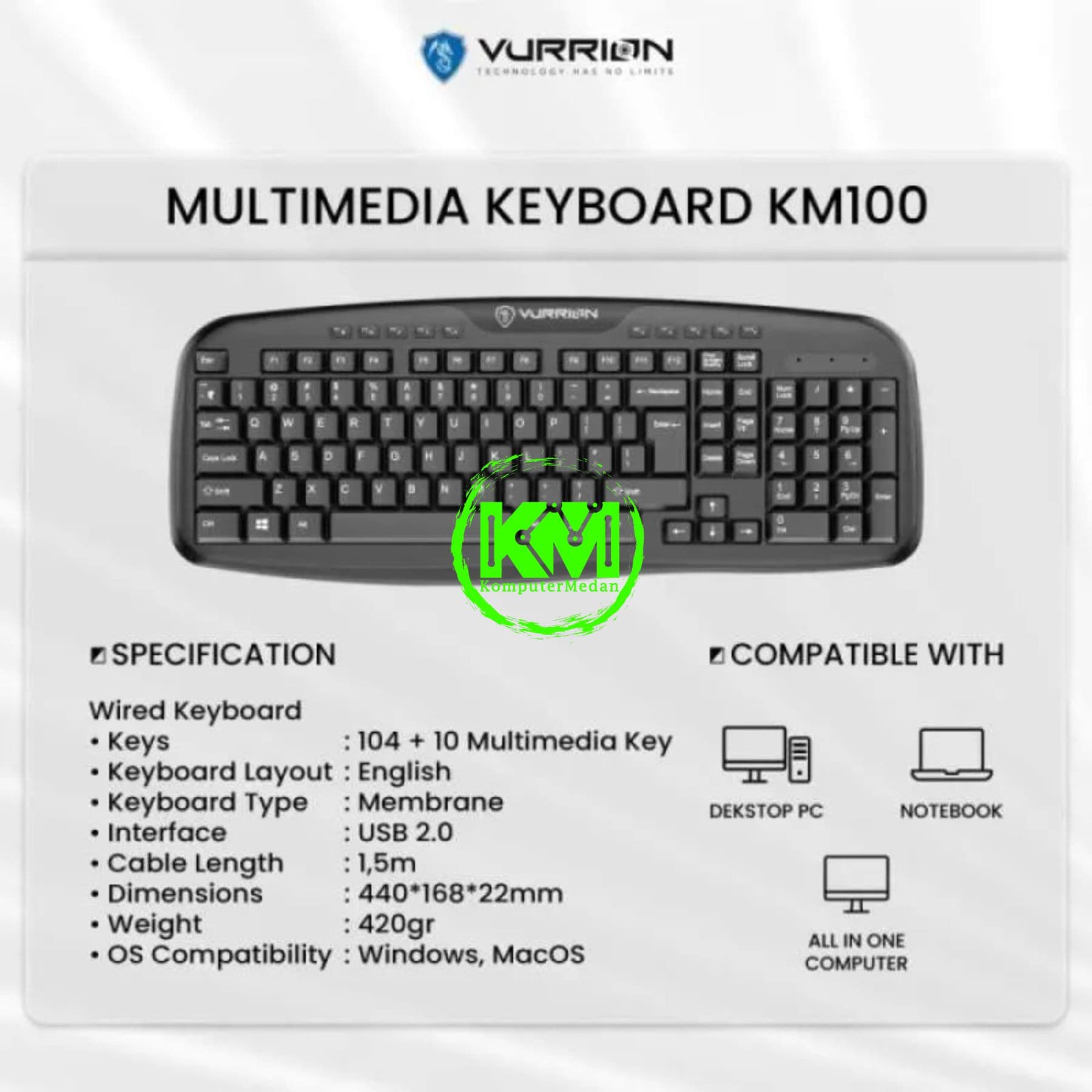 VURRION KEYBOARD MULTIMEDIA KM 100 - Image 3
