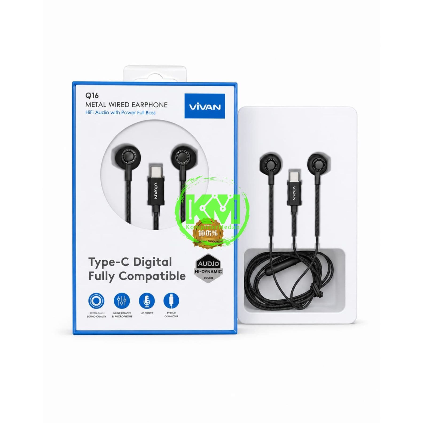 VIVAN WIRED EARPHONE Q16 ( KUALITAS HI FI, KABEL TYPE C, BAHAN TPU )