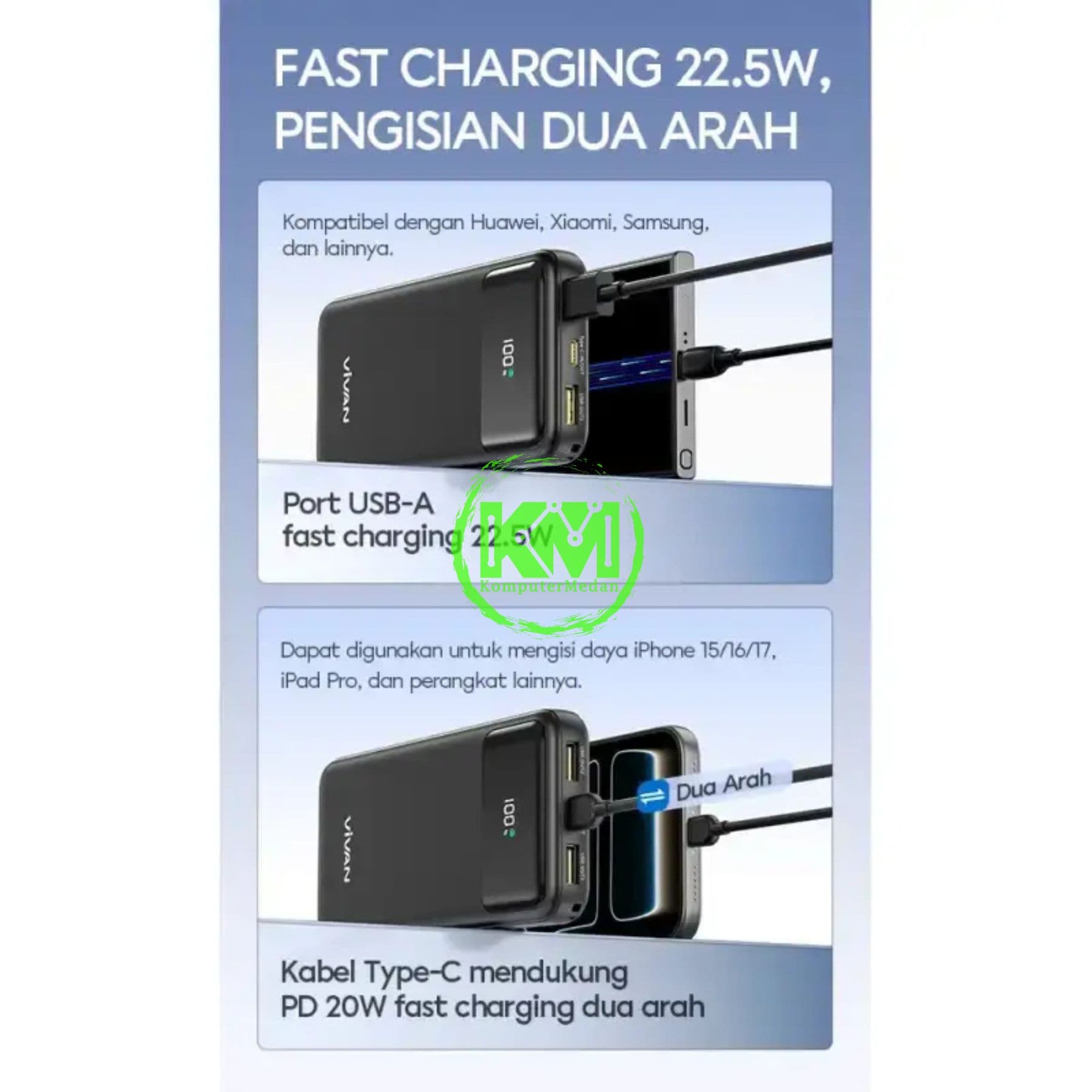 VIVAN POWERBANK VPB D11 LED DIGITAL (10.000MAH, 22.5W FAST CHARGING, INPUT C & MICRO, OUTPUT 2x A & C, CCC CERTIFIED ) - Image 4