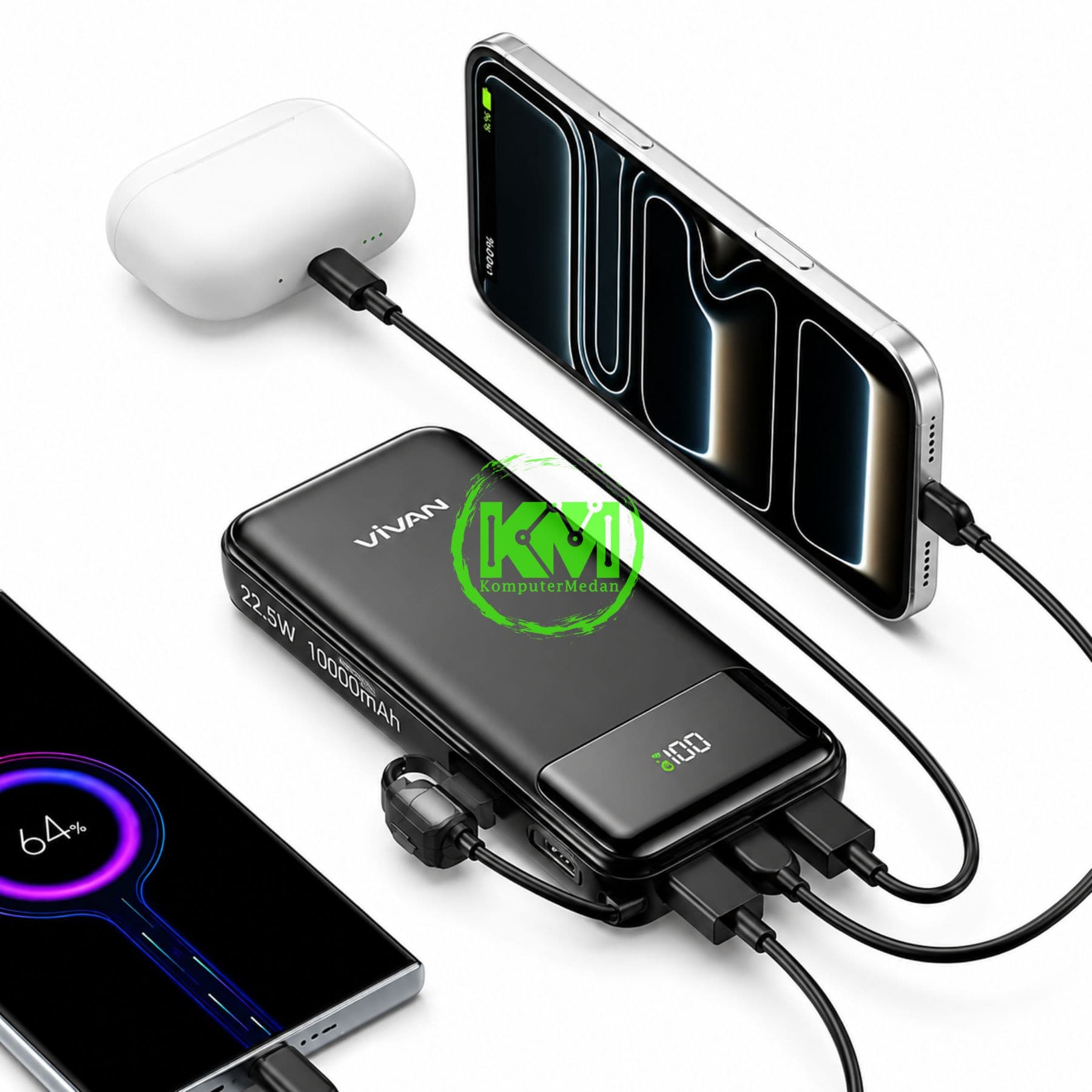 VIVAN POWERBANK VPB D21 LED DIGITAL ( 10.000MAH, 22.5W FAST CHARGING, INPUT C & MICRO, OUTPUT 2x A & C, CCC CERTIFIED ) - Image 3