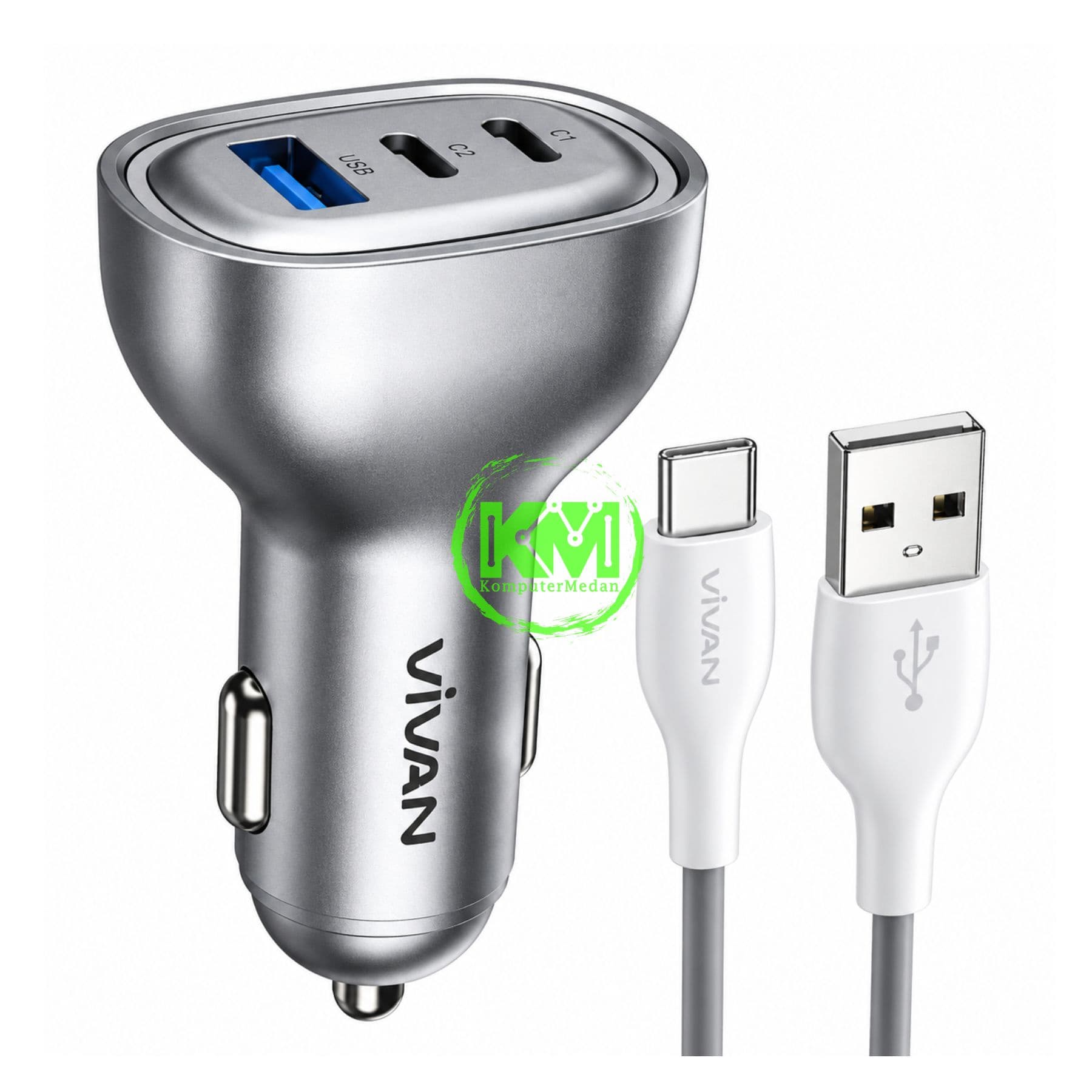 VIVAN CAR CHARGER CCQ05 ( OUTPUT 2.4A, 2x TYPE C, 1x TYPE A, AMBIEST RGB ) - Image 1