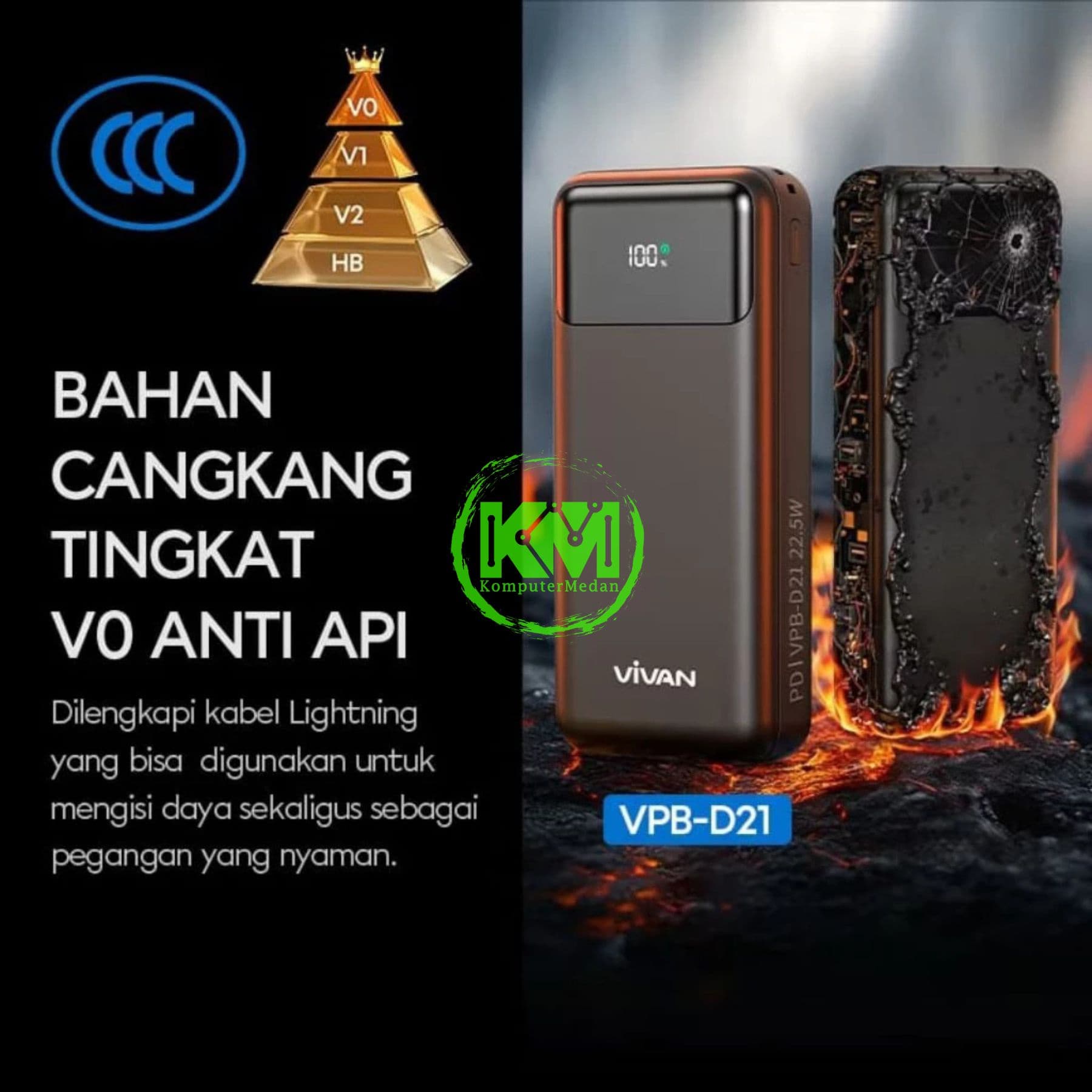 VIVAN POWERBANK VPB D21 LED DIGITAL ( 10.000MAH, 22.5W FAST CHARGING, INPUT C & MICRO, OUTPUT 2x A & C, CCC CERTIFIED ) - Image 6