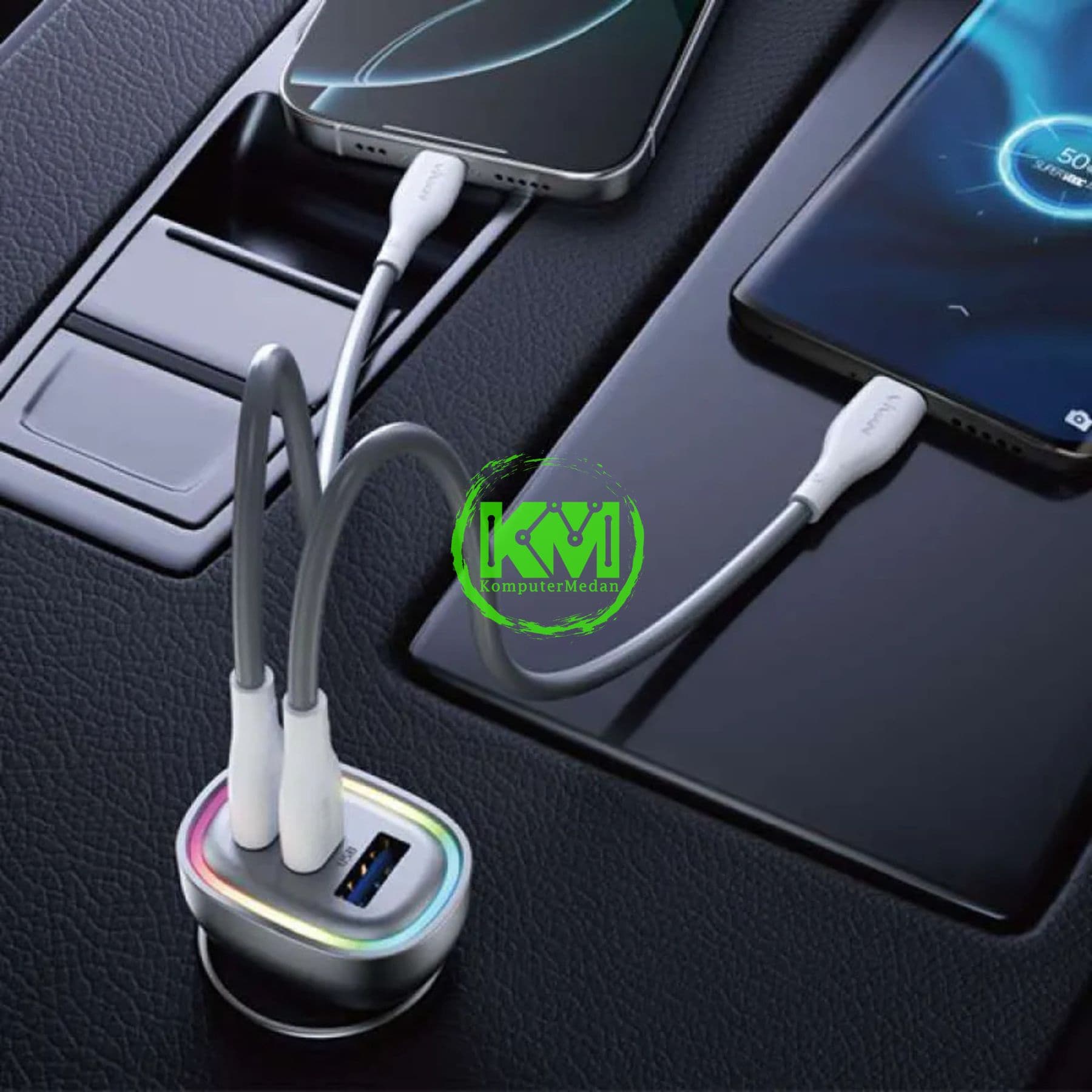 VIVAN CAR CHARGER CCQ05 ( OUTPUT 2.4A, 2x TYPE C, 1x TYPE A, AMBIEST RGB ) - Image 4