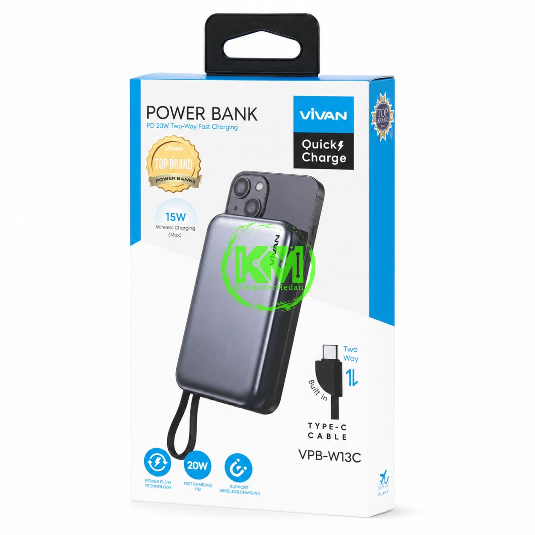VIVAN POWERBANK VPB W13C MAGNETIC MAGSAFE ( 10.000MAH, PD 20W, WIRELESS 15W, INPUT C, OUTPUT A & C, TYPE C BUILT IN )