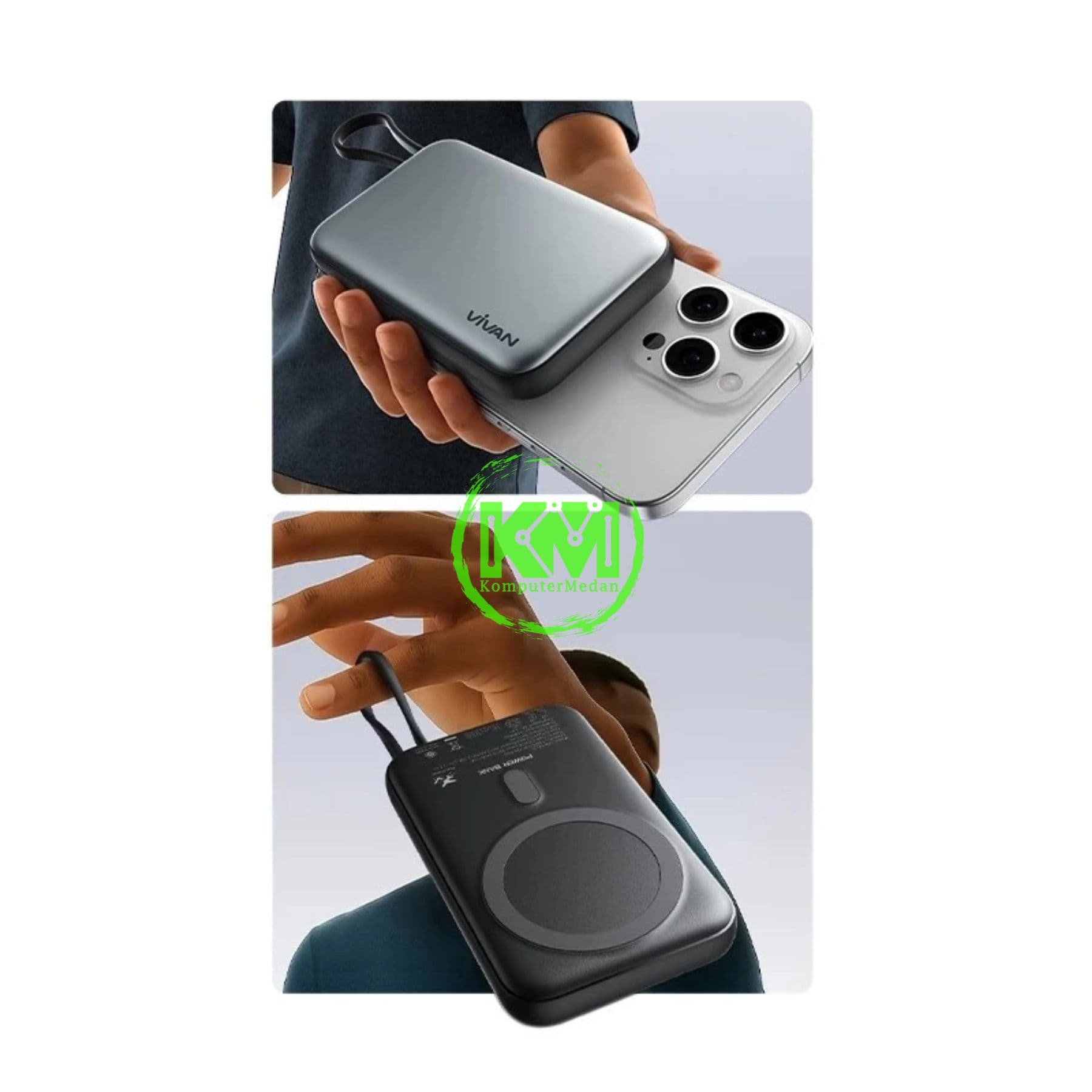 VIVAN POWERBANK VPB W13C MAGNETIC MAGSAFE ( 10.000MAH, PD 20W, WIRELESS 15W, INPUT C, OUTPUT A & C, TYPE C BUILT IN ) - Image 3