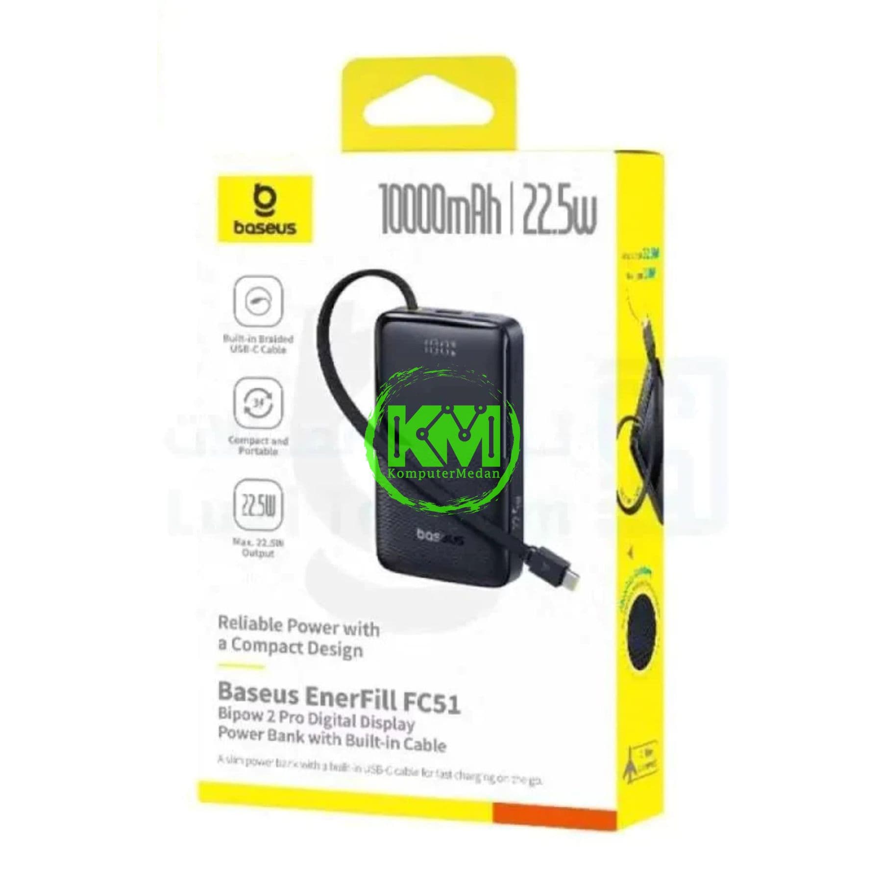 BASEUS ENERFILL FC51 BIPOW2 PRO DIGITAL DISPLAY POWERBANK WITH BUILT-IN CABLE 10000MAH 22.5W COSMIC BLACK