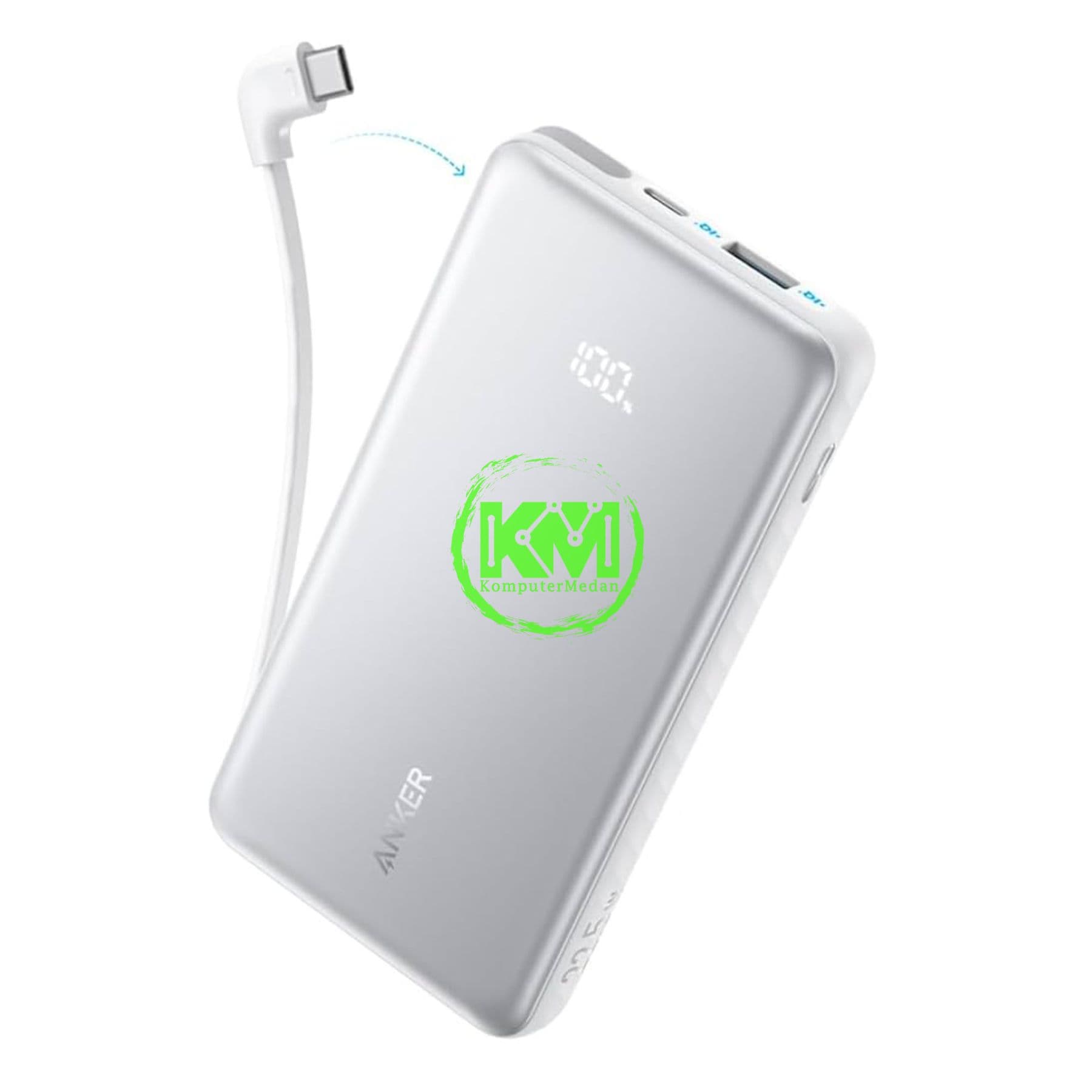 ANKER ZOLO POWER BANK 10000MAH 22.5W BUILT-IN USB-C CABLE A110D WHITE